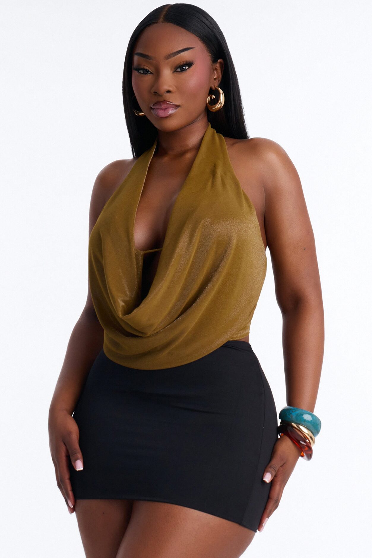 Odessa Cowl Neck Halter Top - Chartreuse