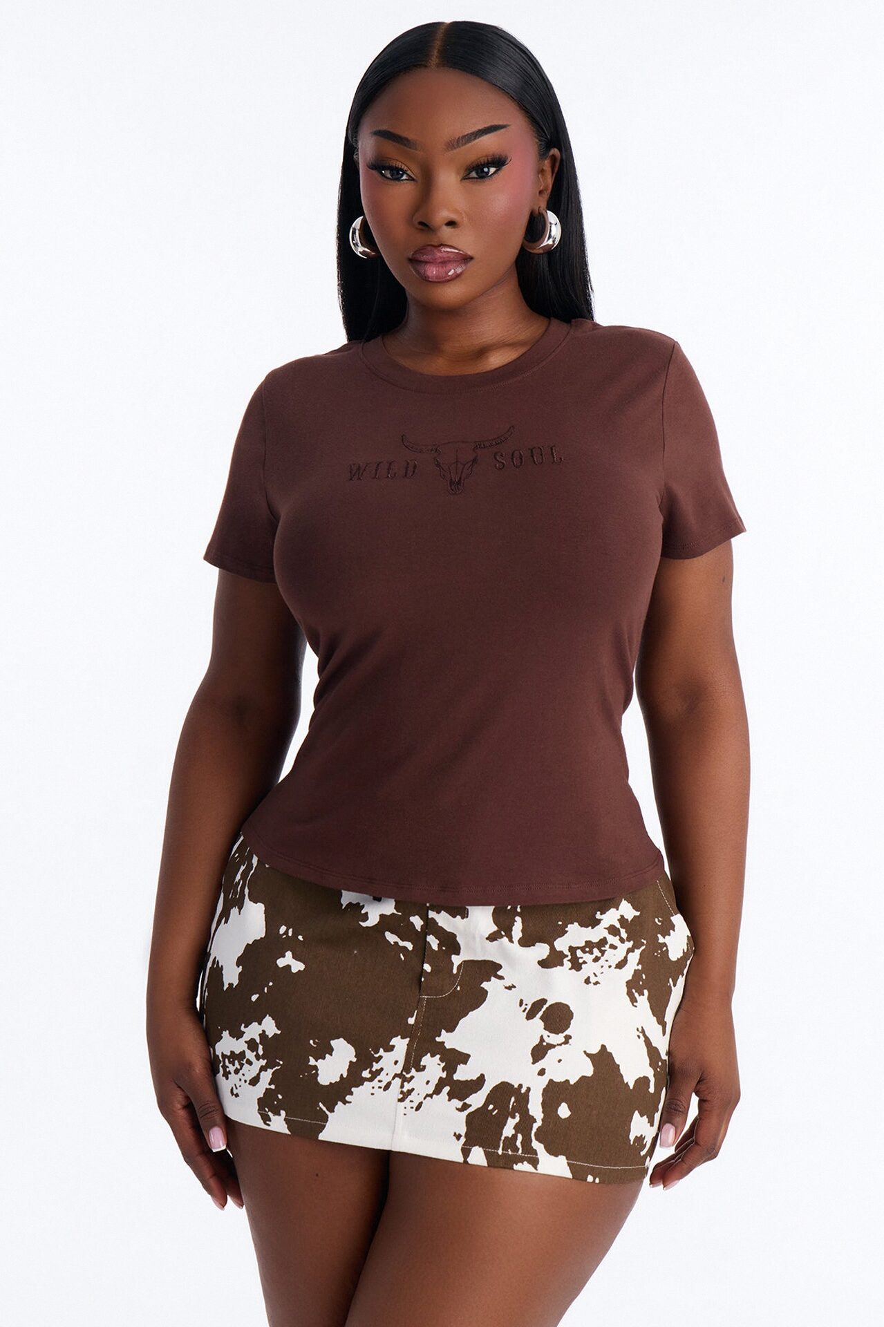 Wild Soul Embroidered Baby Tee - Brown
