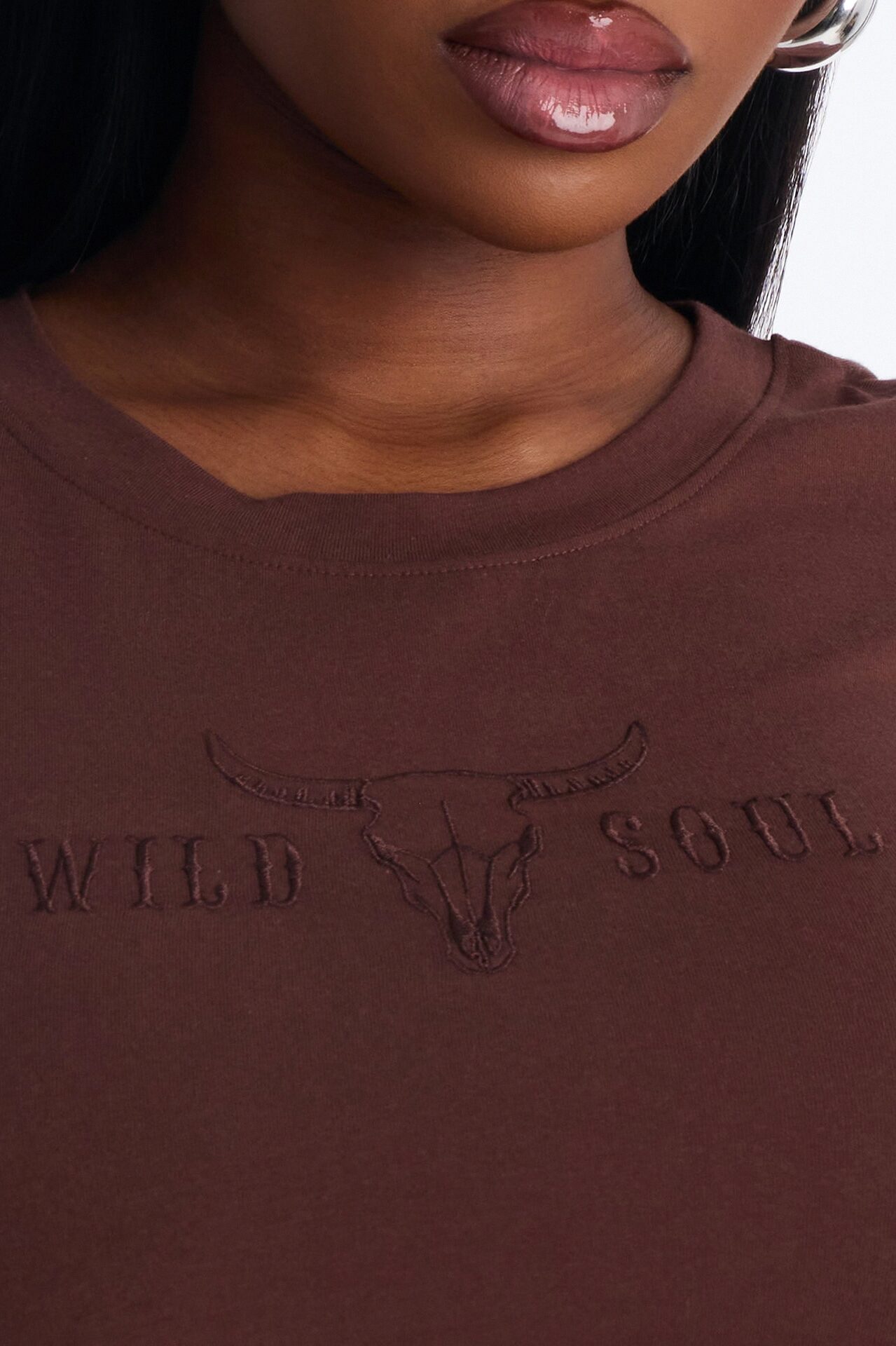 Wild Soul Embroidered Baby Tee - Brown