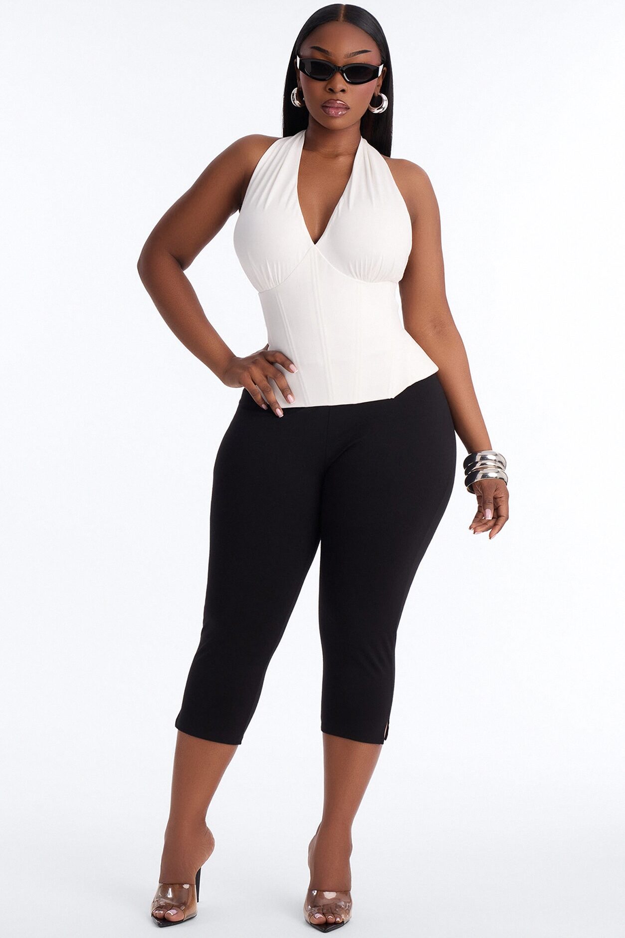 Effortless Grace Peplum Corset Halter Top - White