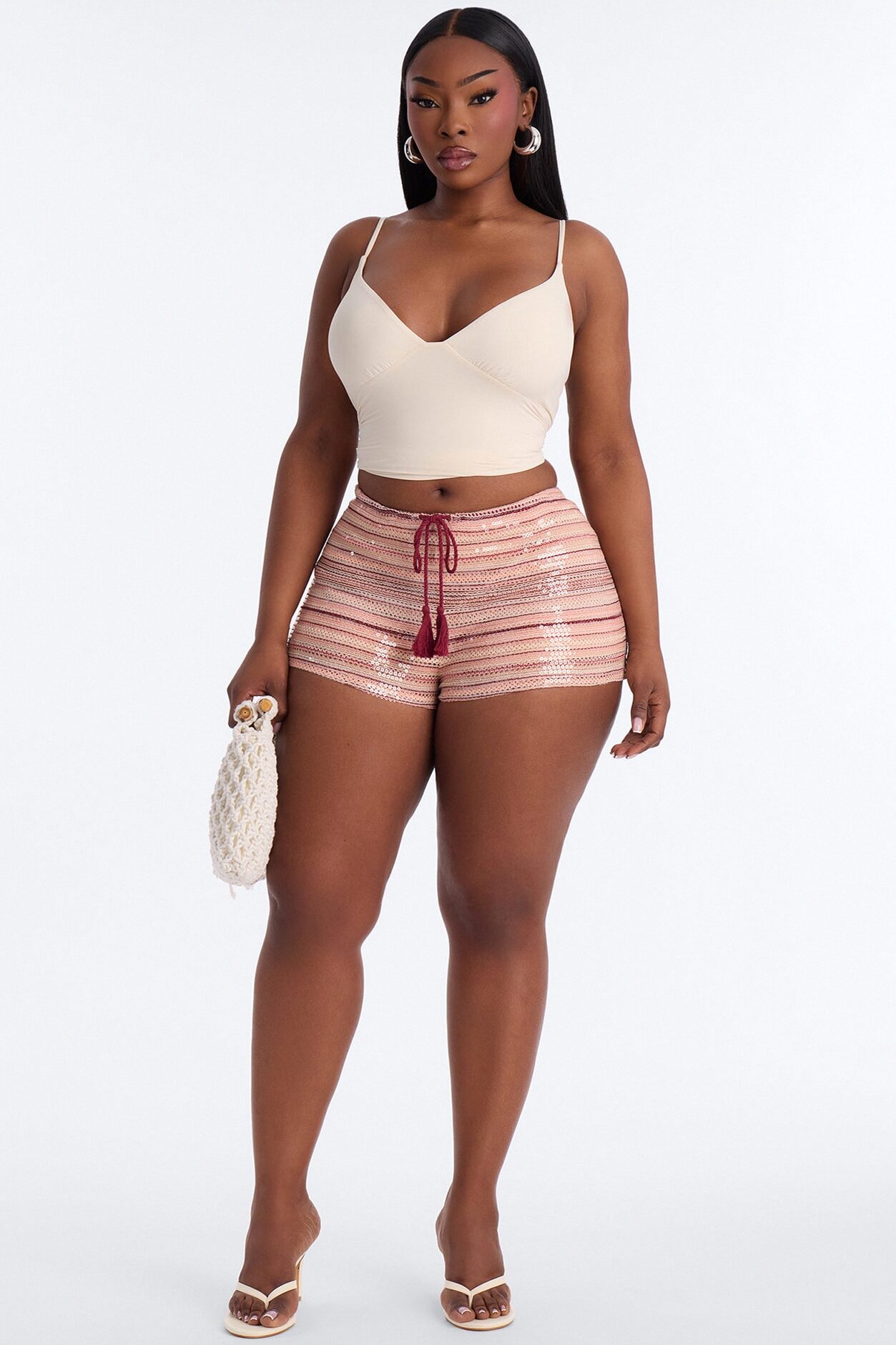 Baecation Sequin Striped Crochet Micro Short - Pink/combo