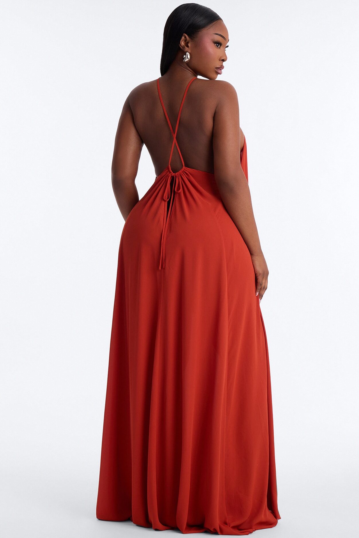 Amara Flowy Chiffon Maxi Dress - Rust