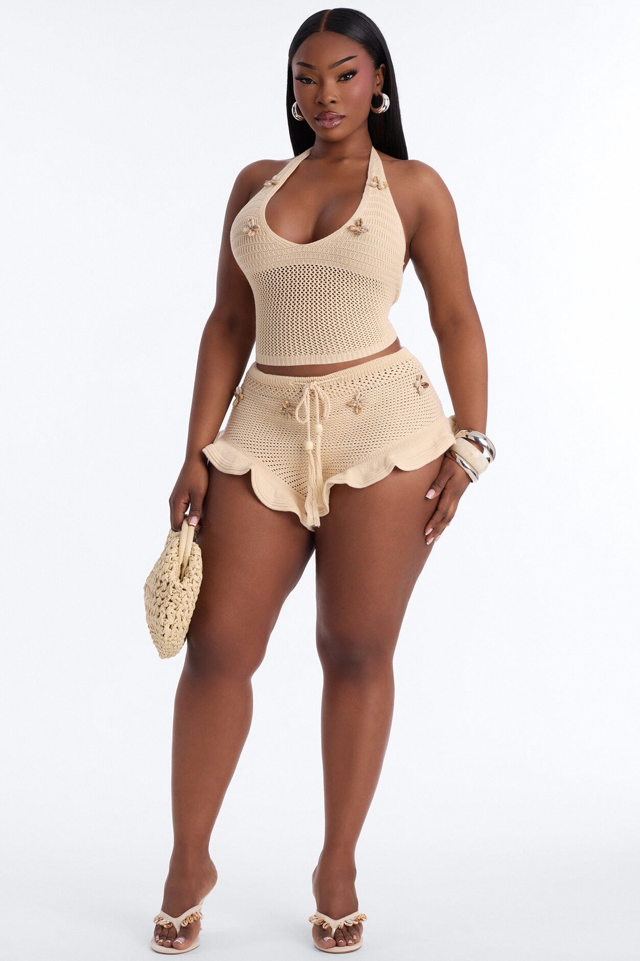 Beach Crush Seashell Crochet Halter Top - Natural