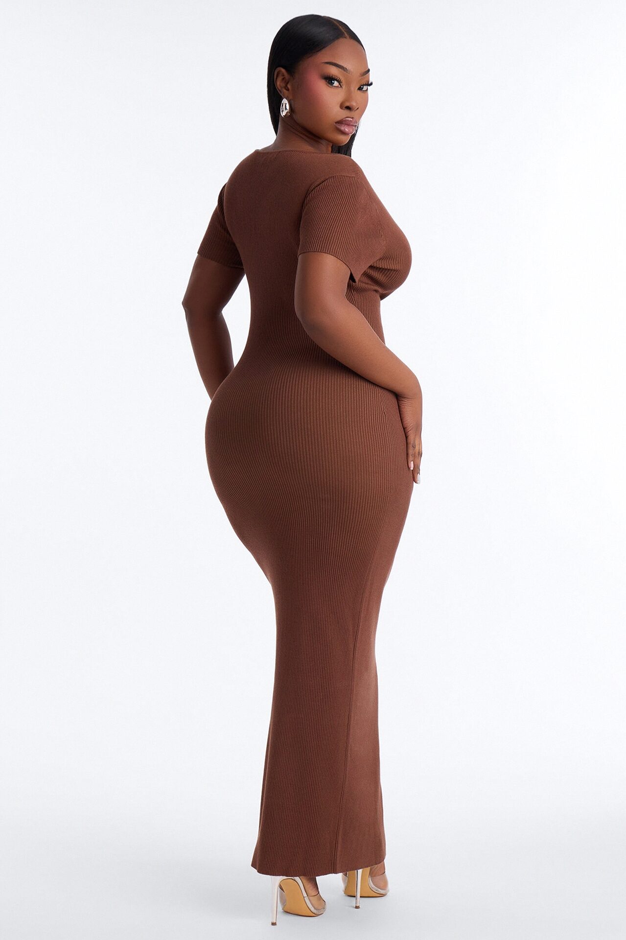 Zariah Ribbed Maxi Dress - Brown