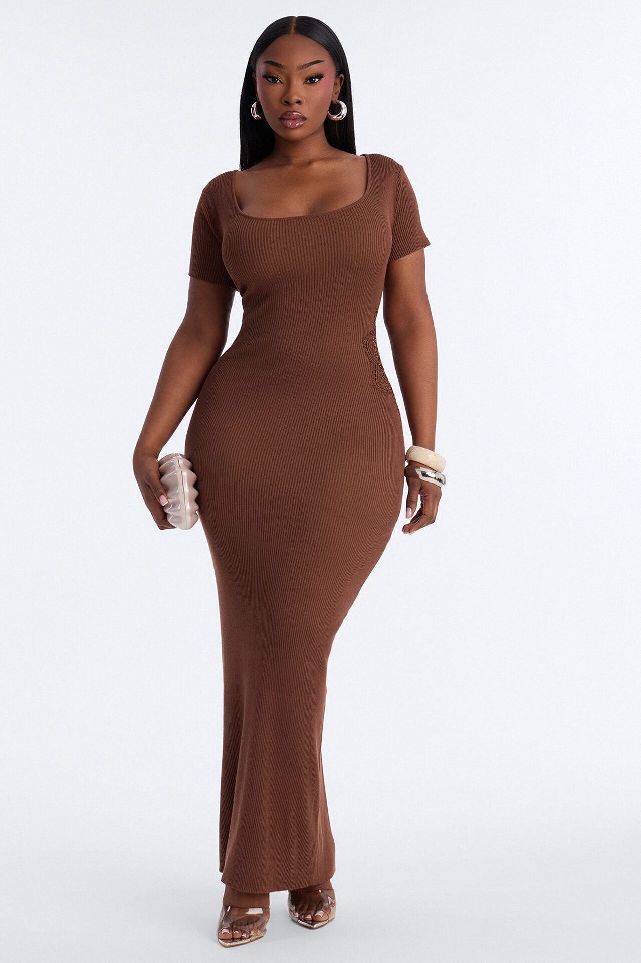 Zariah Ribbed Maxi Dress - Brown