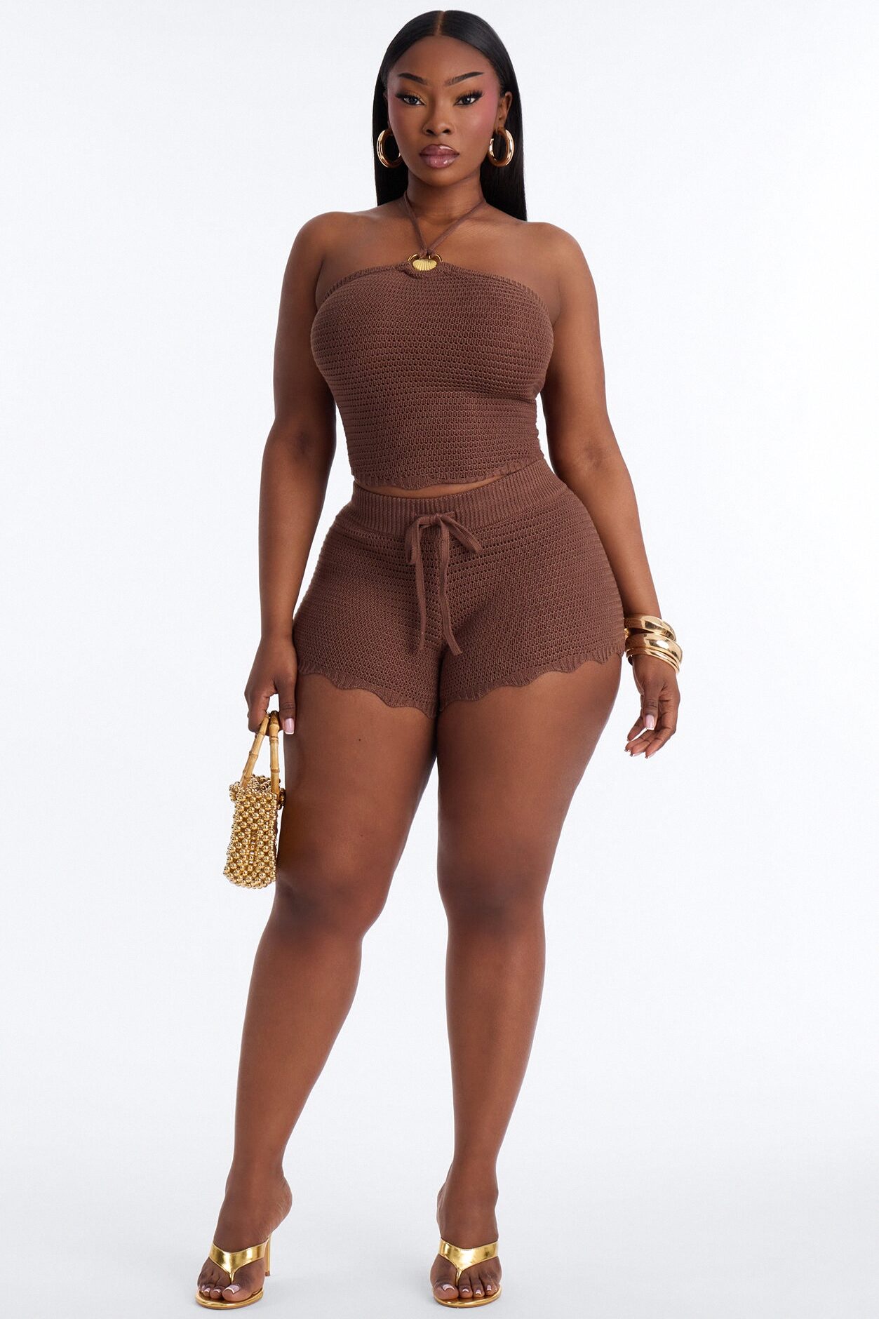 Tulum Crochet Short Set - Brown
