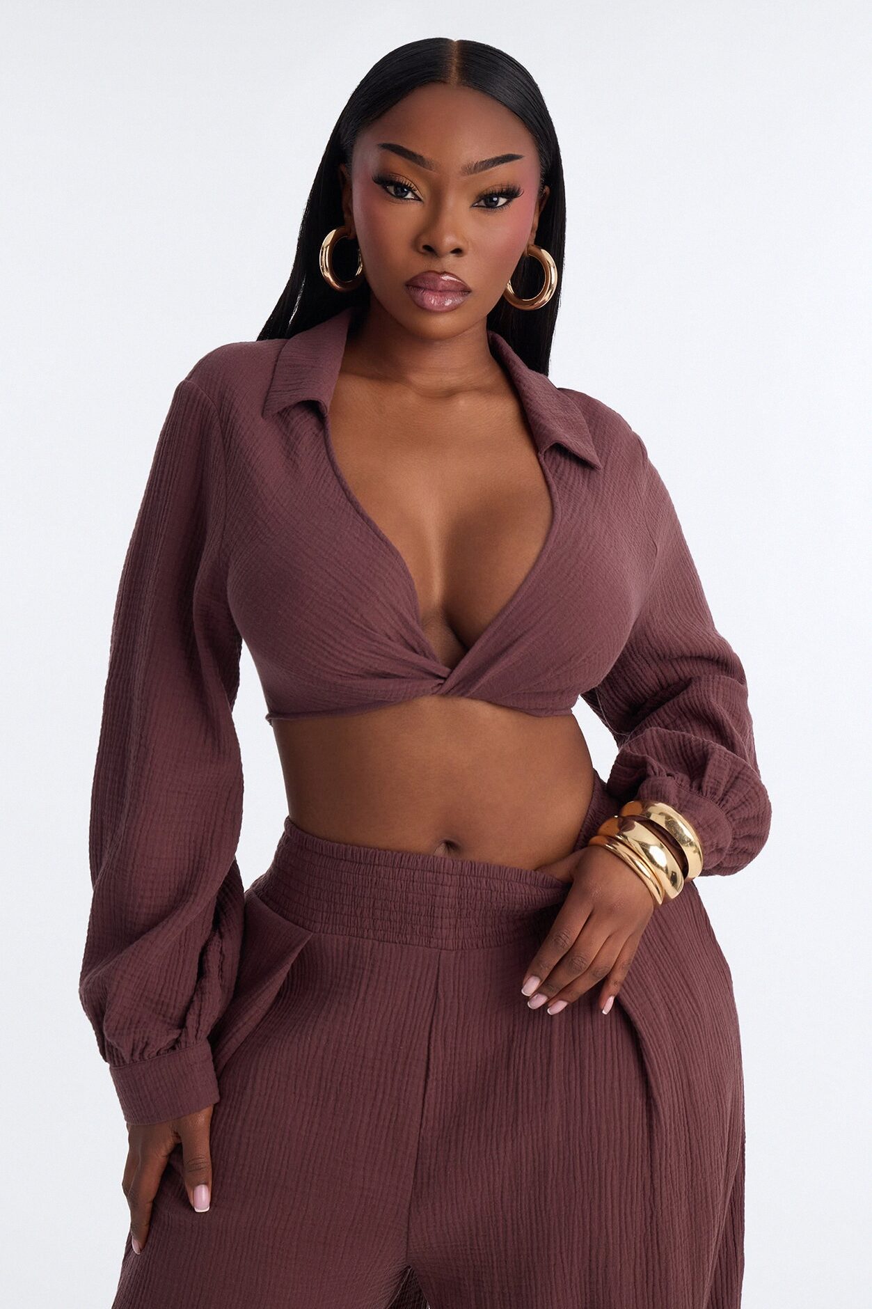 Bianca Gauze Jogger Set - Chocolate