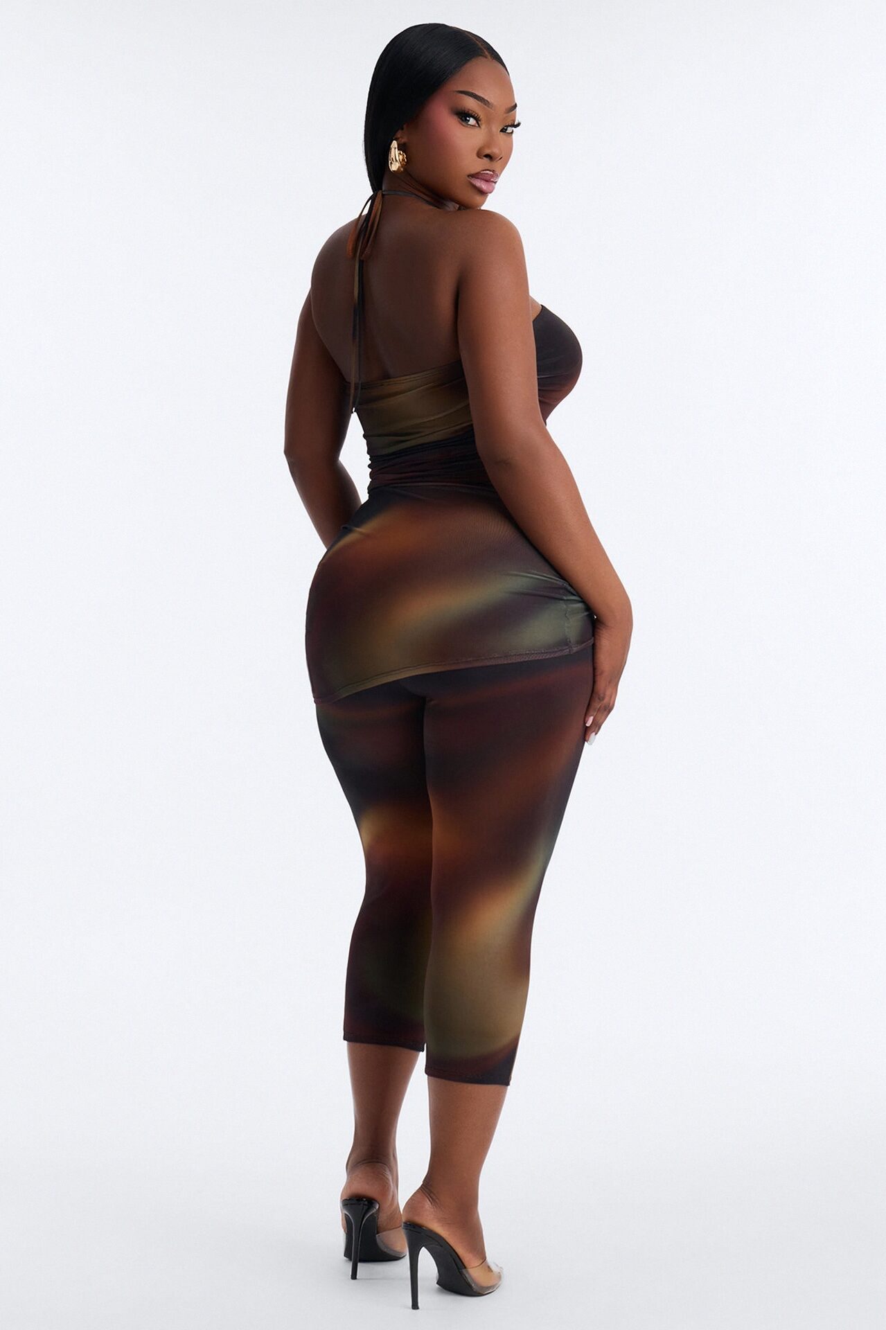 Mariah Halter Mesh Capri Set - Chocolate/Combo