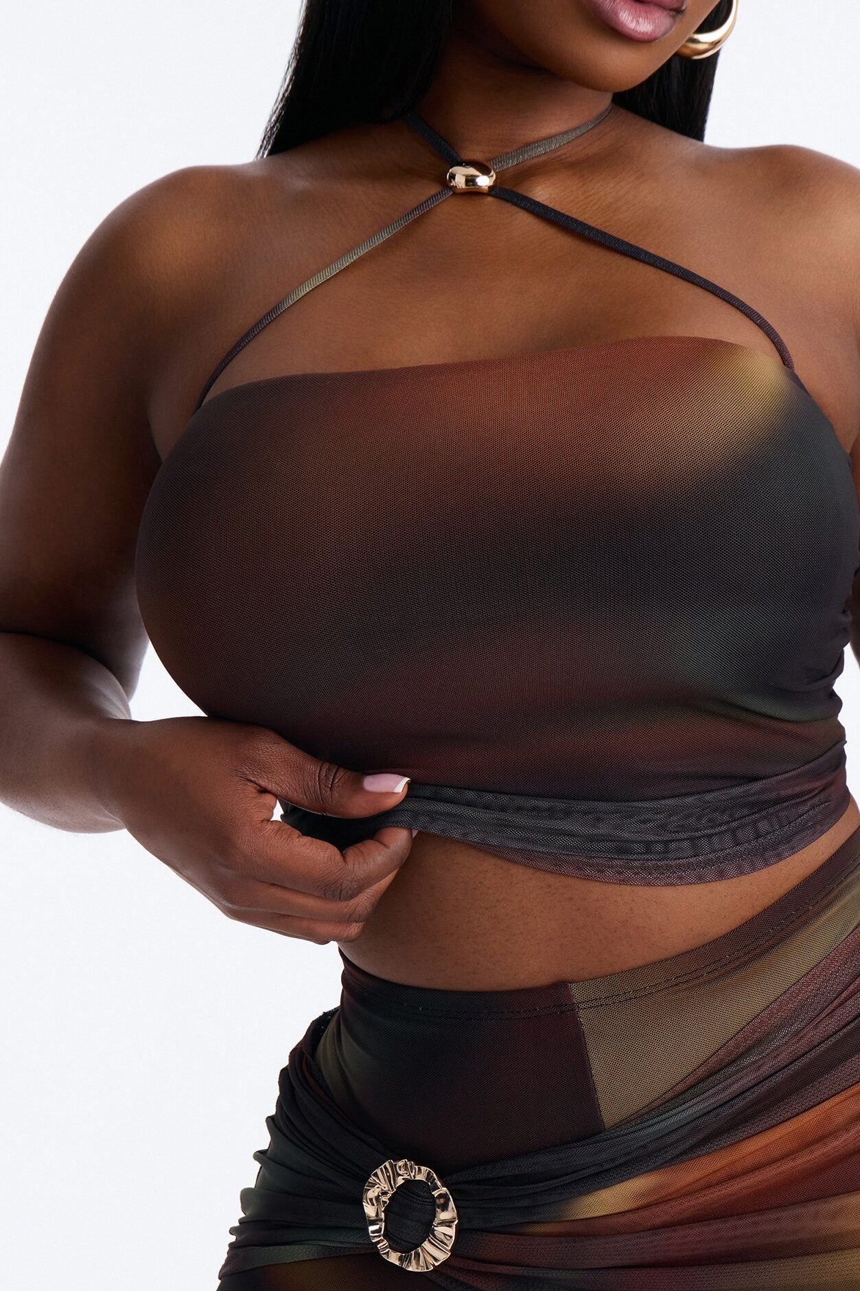 Mariah Halter Mesh Capri Set - Chocolate/Combo