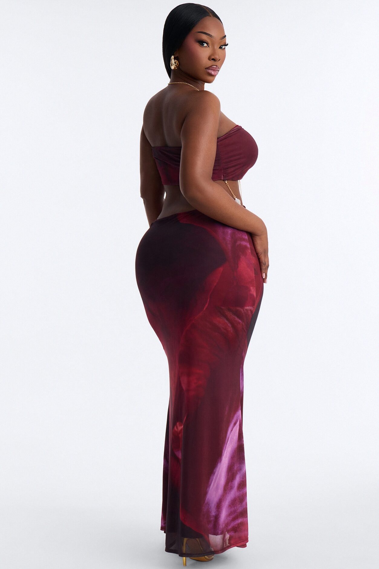 Roxanne Chain Mesh Maxi Dress - Wine