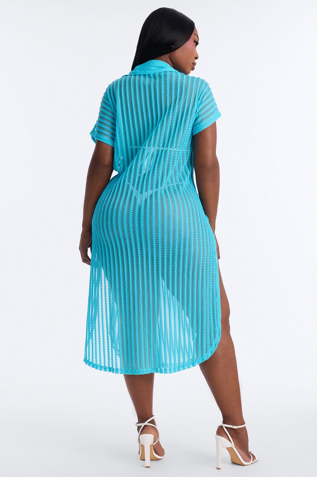 Island Breeze Mesh Midi Button Up Cover Up - Turquoise