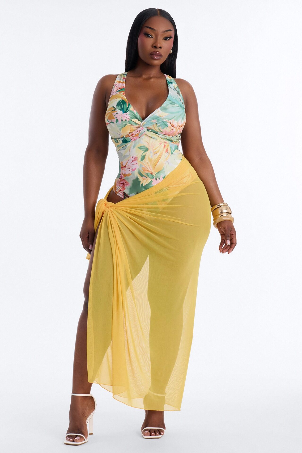 Karina Tropical 1 Piece Swimsuit & Cover Up Sarong Set - Multi Color