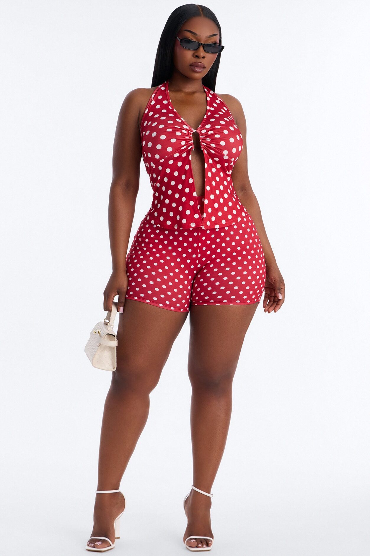 Penelope Polka Dot Flyaway Halter Top - Red/combo