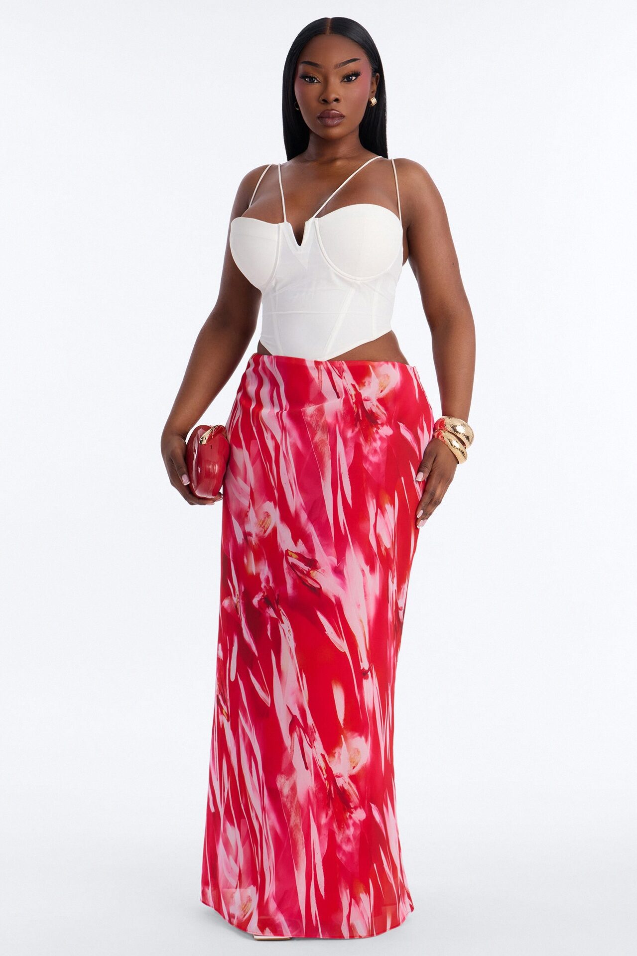 Hot Tropic Chiffon Floral Maxi Skirt - Hot Pink/combo