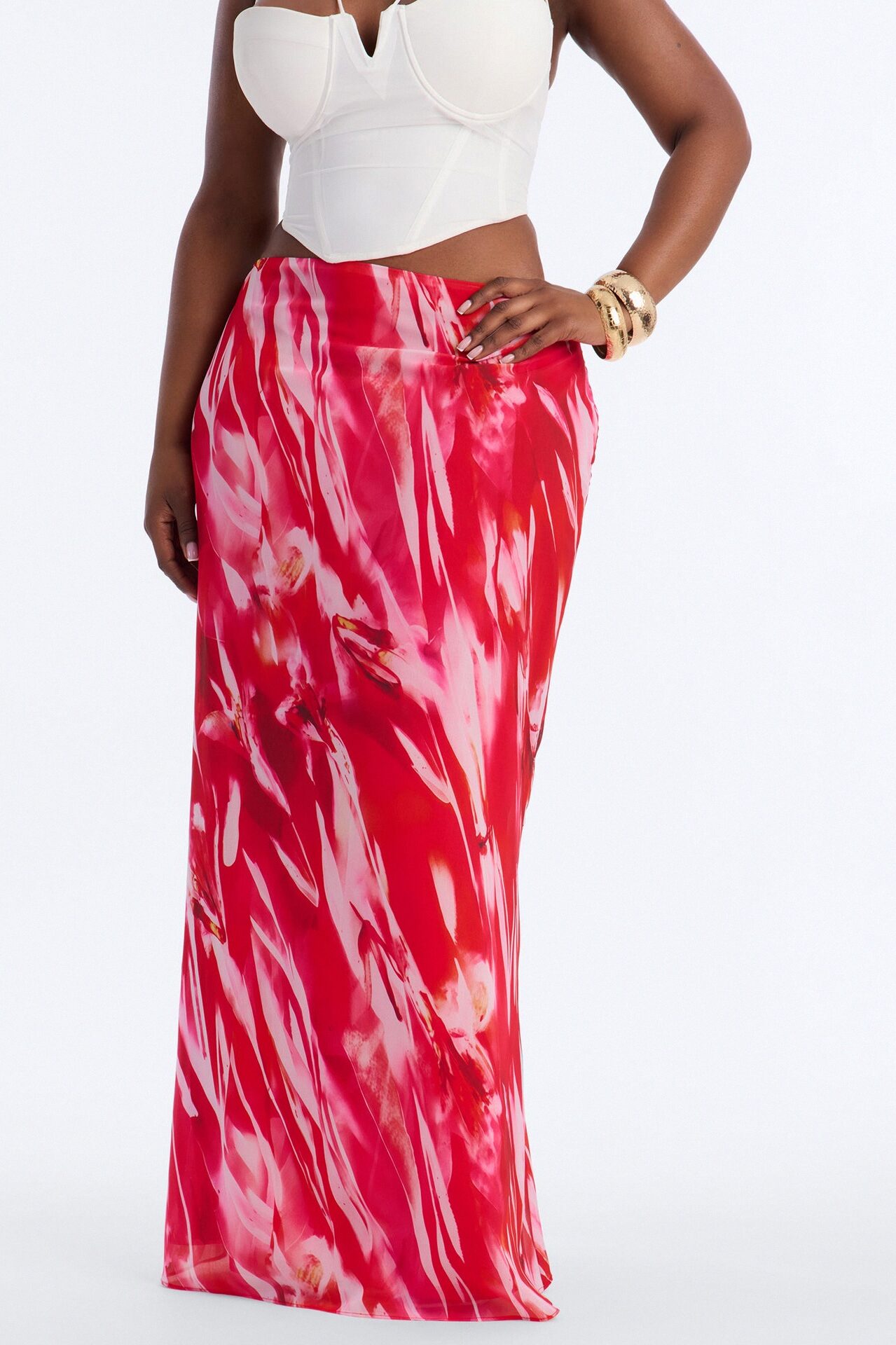 Hot Tropic Chiffon Floral Maxi Skirt - Hot Pink/combo