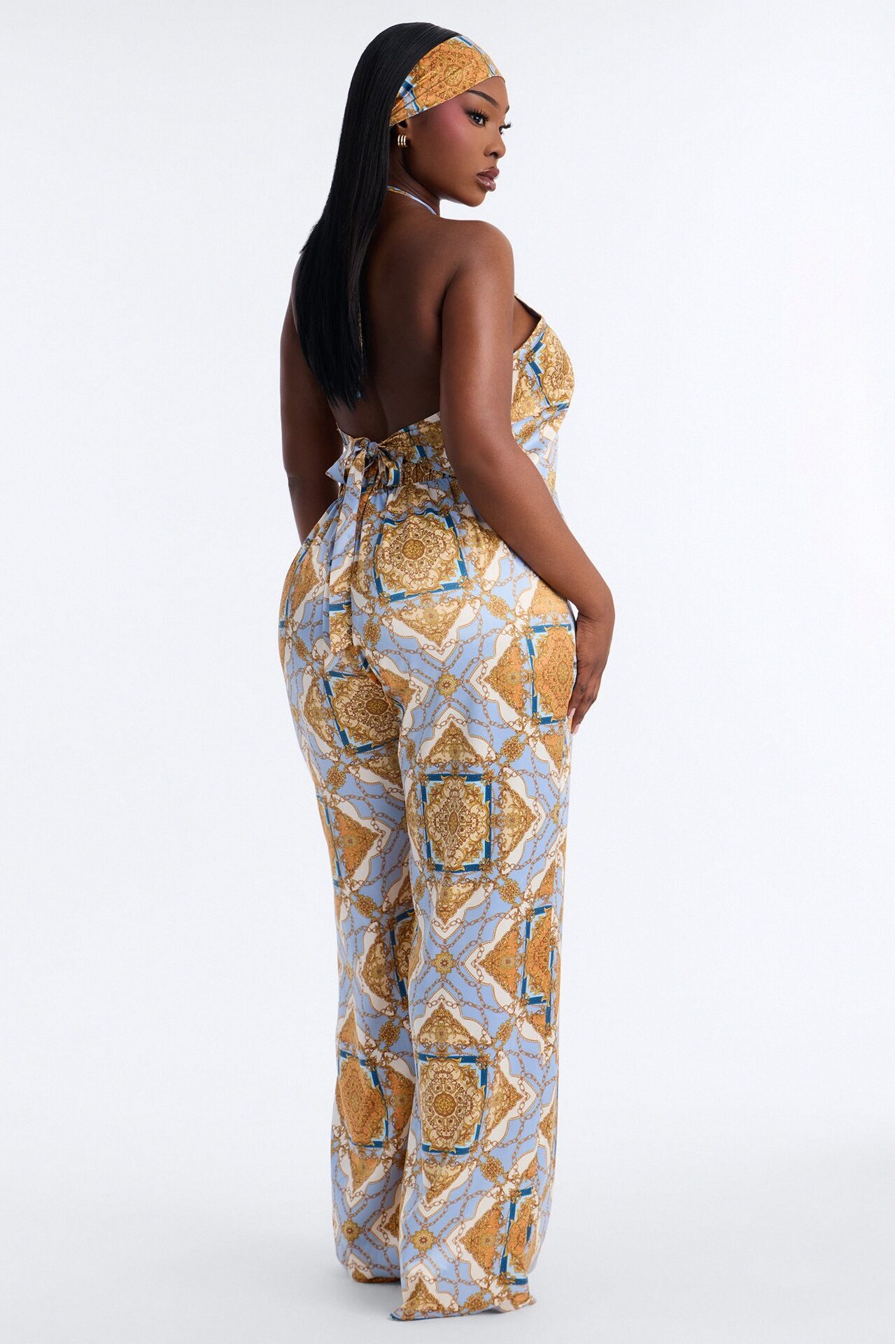 Nadia Satin 3 Piece Pant Set - Blue/combo