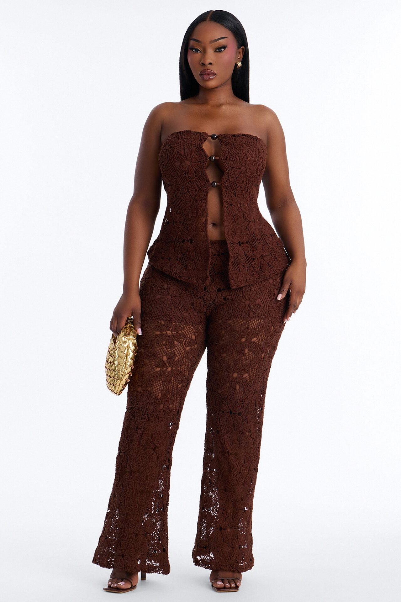 Serena Crotchet Pant Set - Chocolate