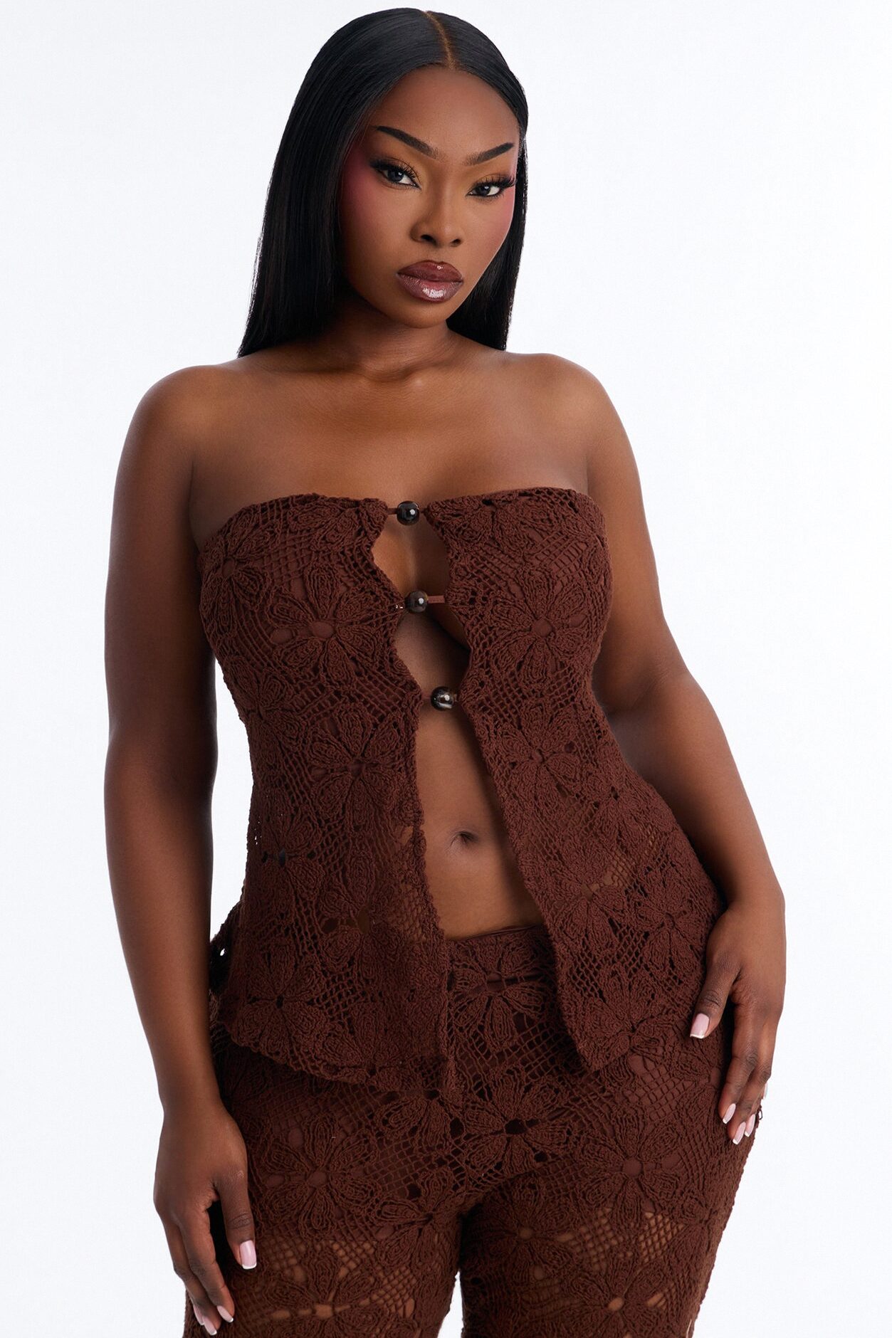 Serena Crotchet Pant Set - Chocolate