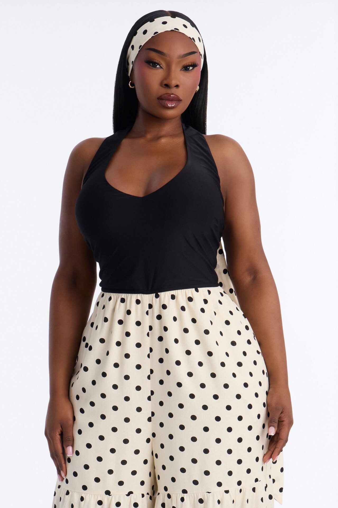 Off To Italy Polka Dot 2 Piece Jumpsuit Set - Black/combo