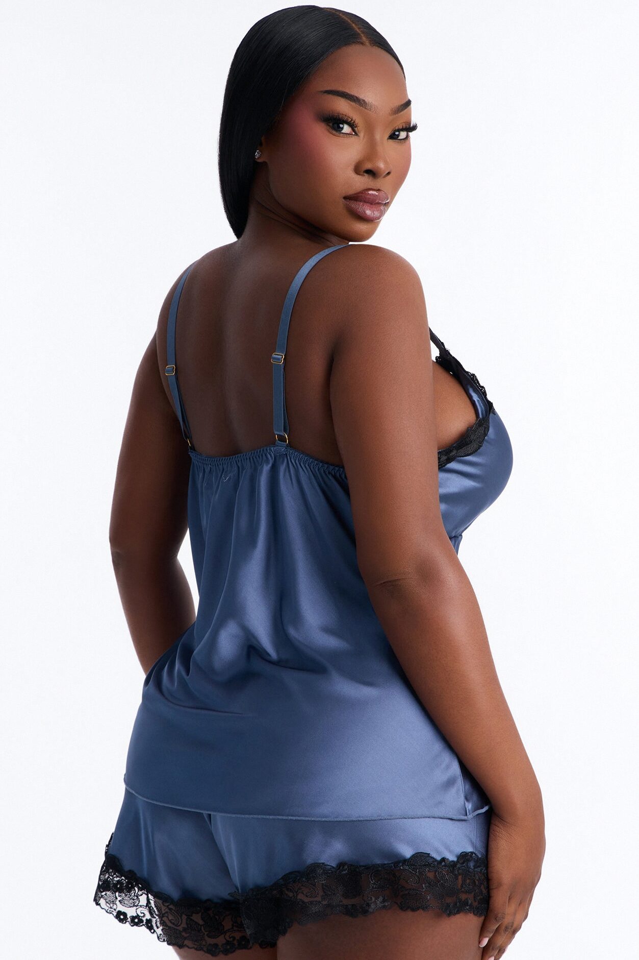 All Night Satin 2 Piece Short Set - Indigo