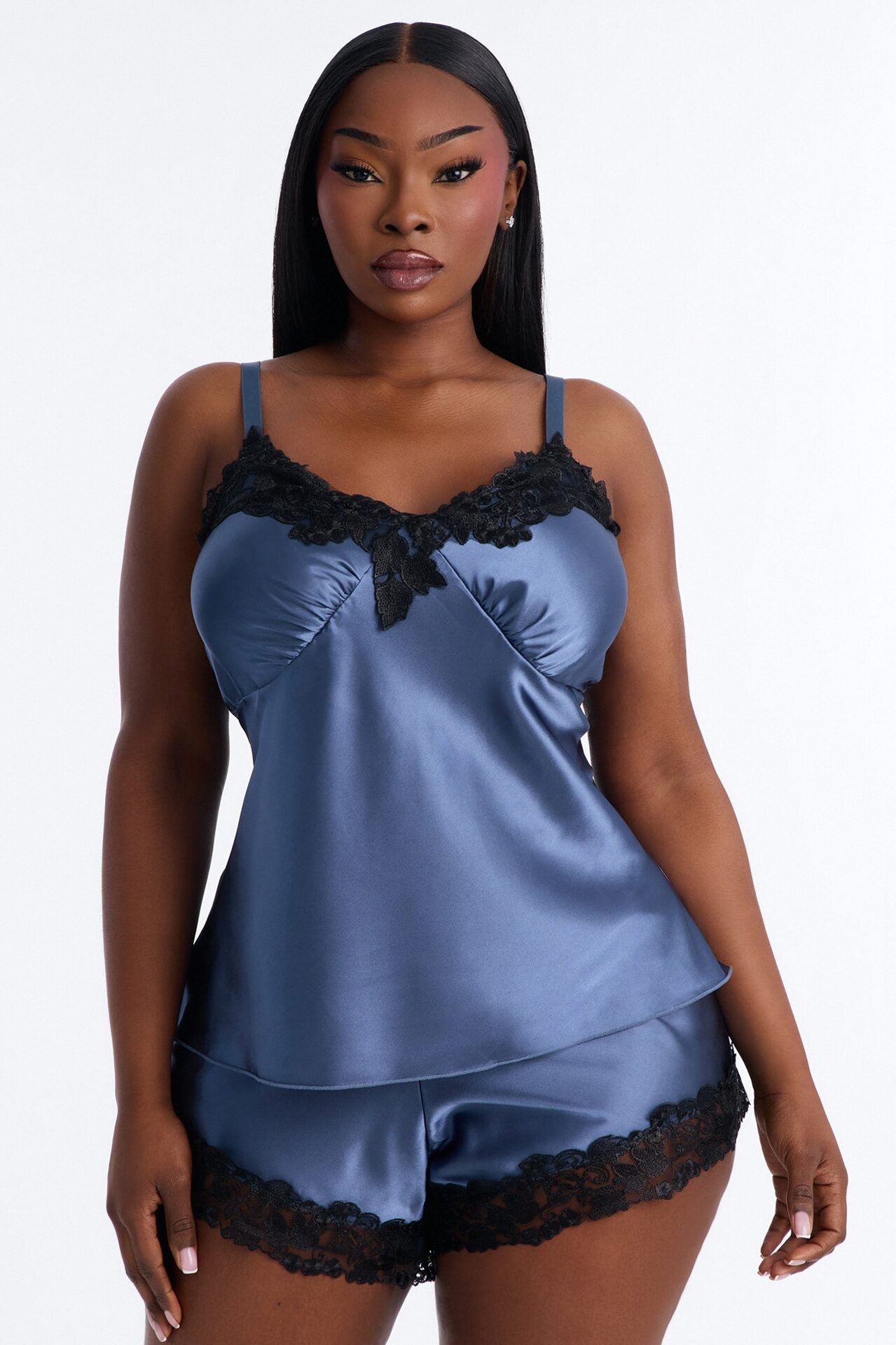 All Night Satin 2 Piece Short Set - Indigo