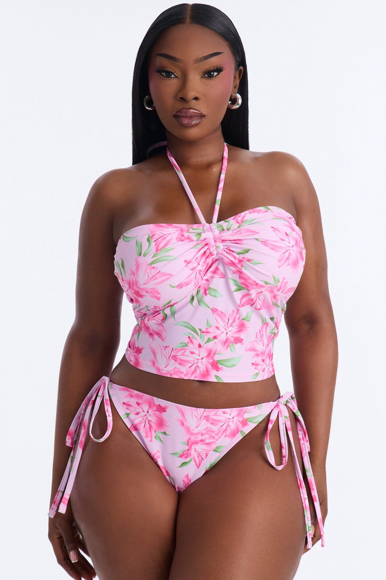 Paloma Floral 2 Piece Bandeau Tankini Bikini Set - Pink/combo