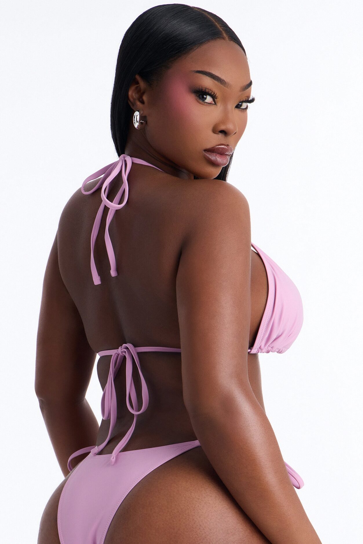 Wave Check 3 Piece Bikini Knit Skirt Set - Pink/combo