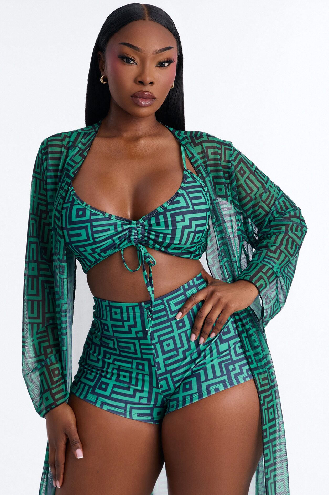 Checking You Out Bikini And Coverup Set - Green/combo