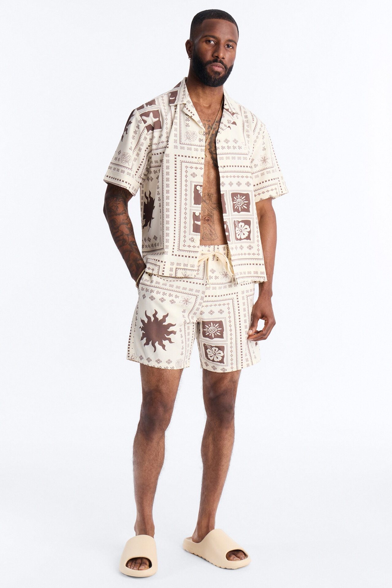Terra Mosaic Swim Trunk 7″ - Brown