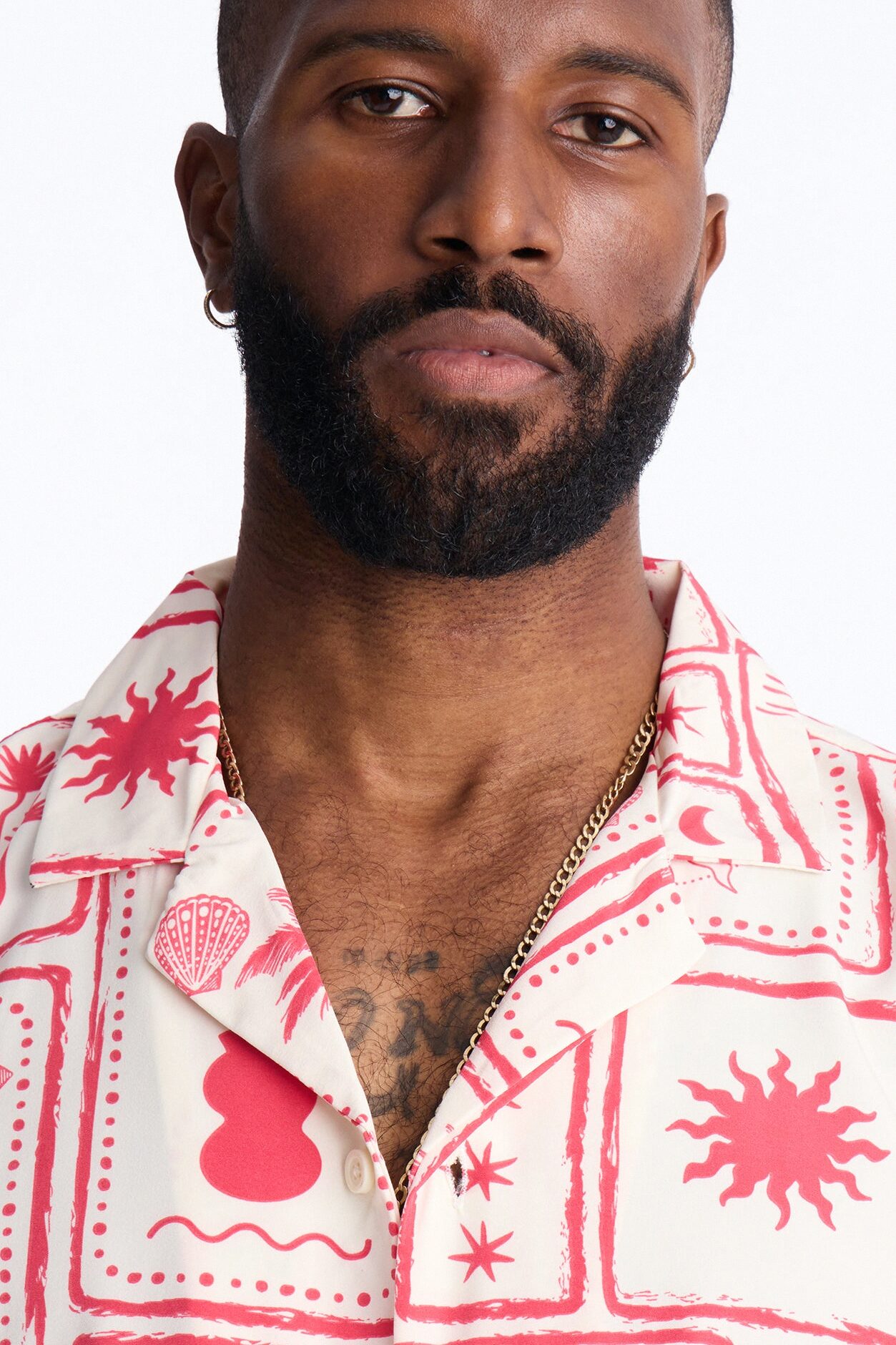 Relaxed Vacation Motif Cuban Collar Button Up Shirt - Red