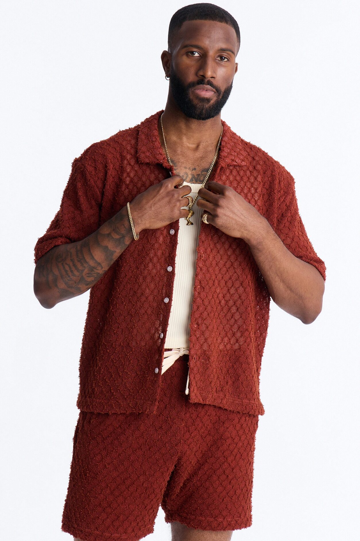 Mahogany Net Full Button Shirt - Brown