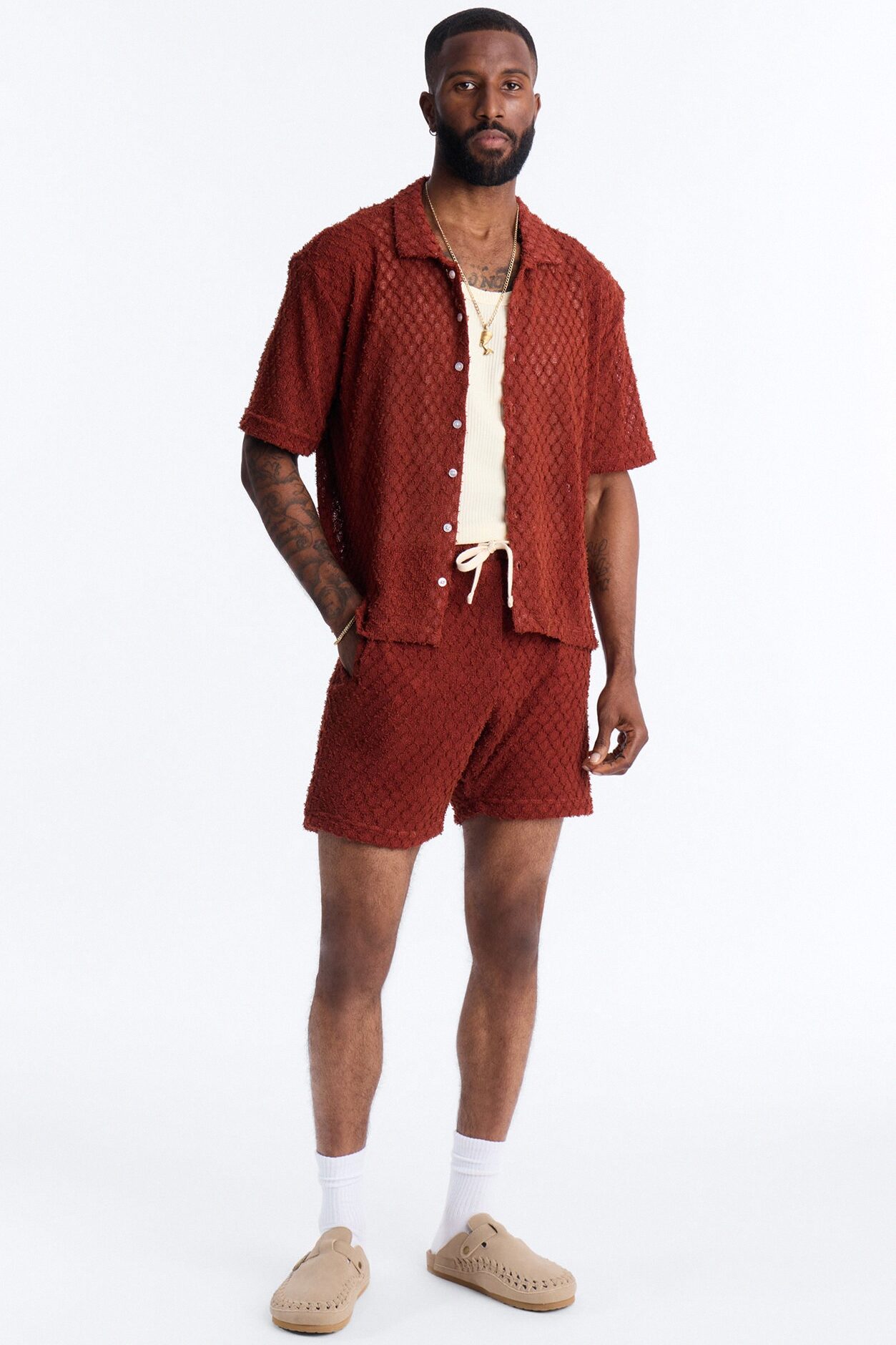 Mahogany Net Relaxed Shorts - Brown