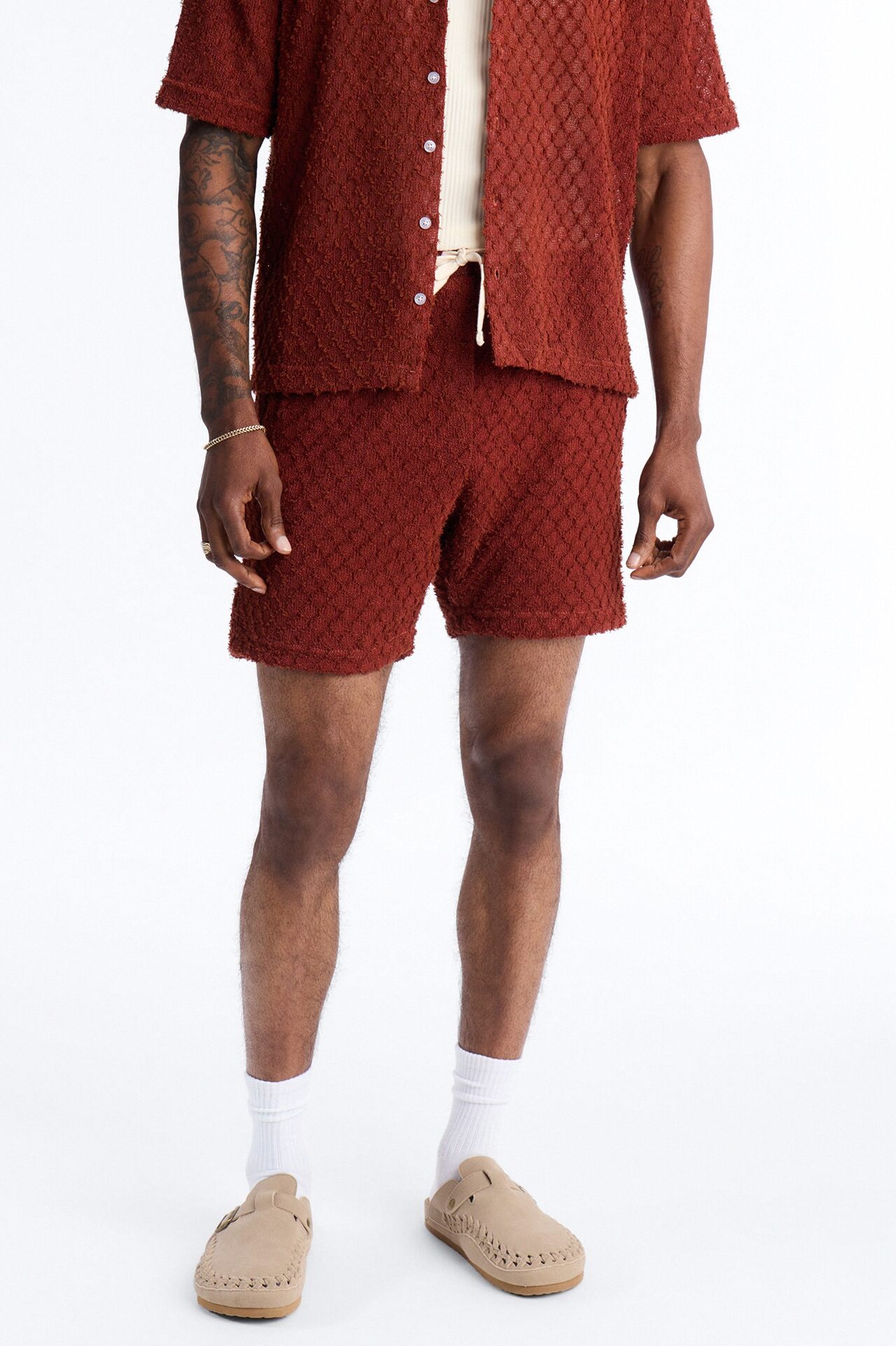 Mahogany Net Relaxed Shorts - Brown