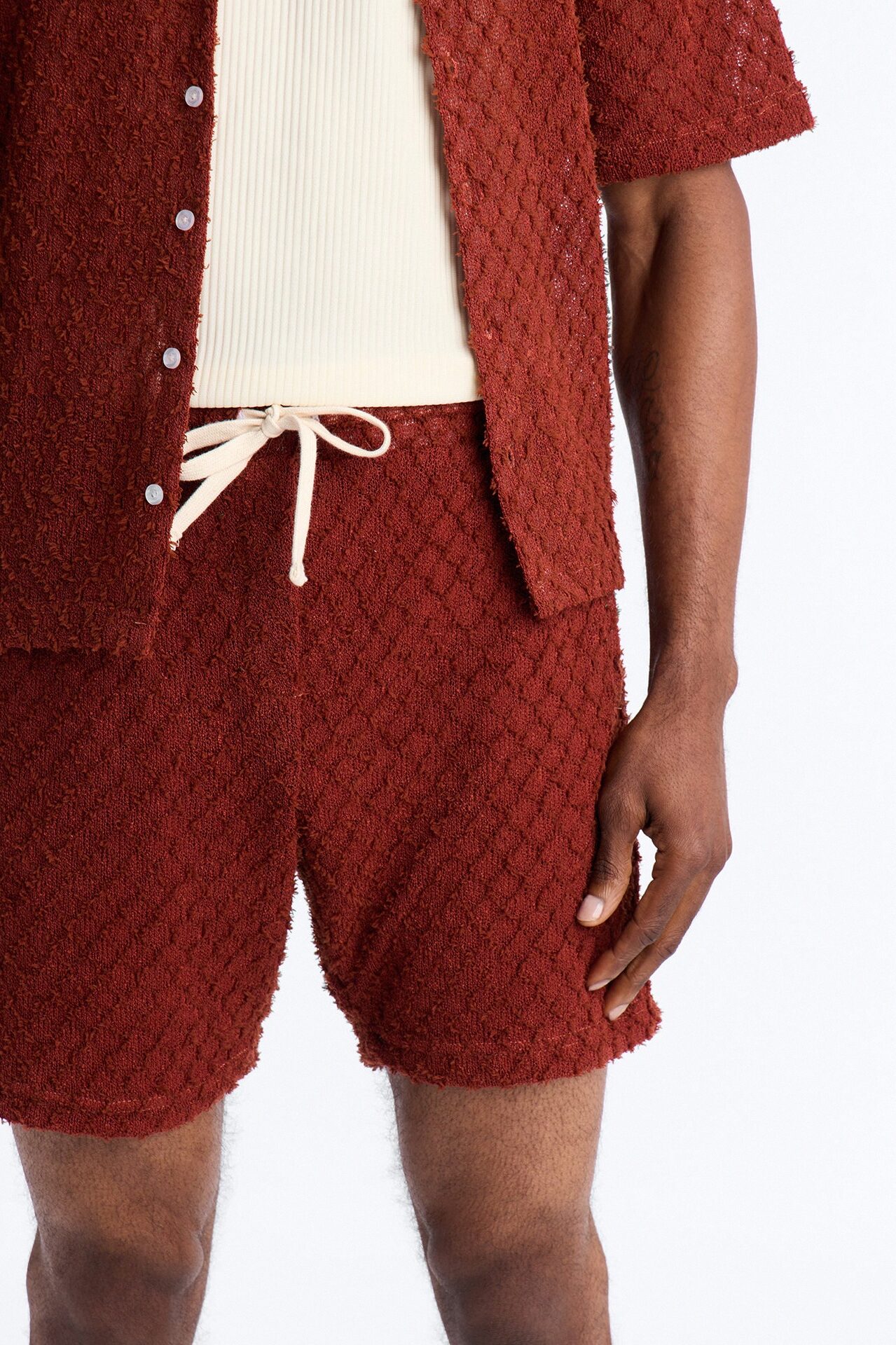 Mahogany Net Relaxed Shorts - Brown