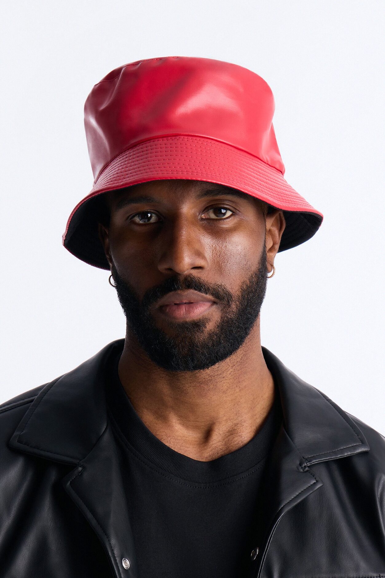 Faux Leather Bucket Hat - Red