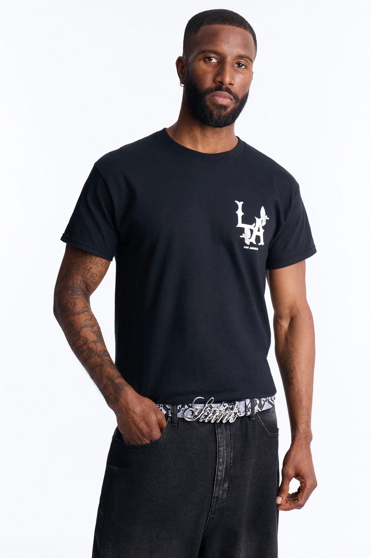 Saint Script Snake Buckle Belt - Grey