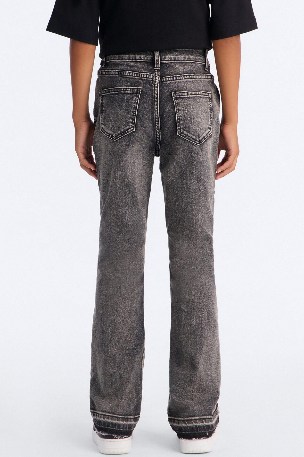 Mini Stacked Skinny Flare Paisley Patch Jean - Grey