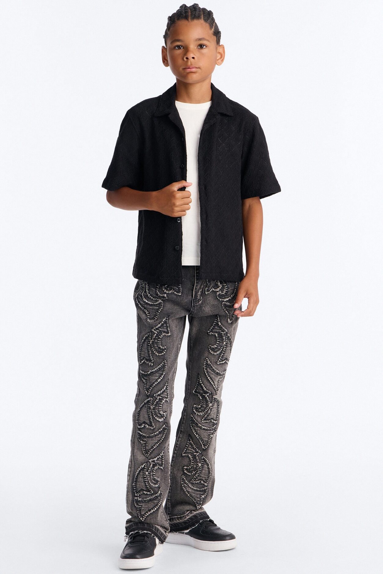Mini Let's Talk Textured Button Down Shirt - Black