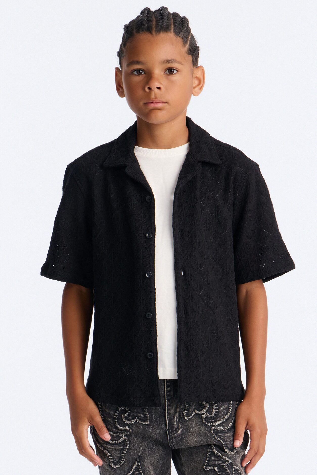 Mini Let's Talk Textured Button Down Shirt - Black