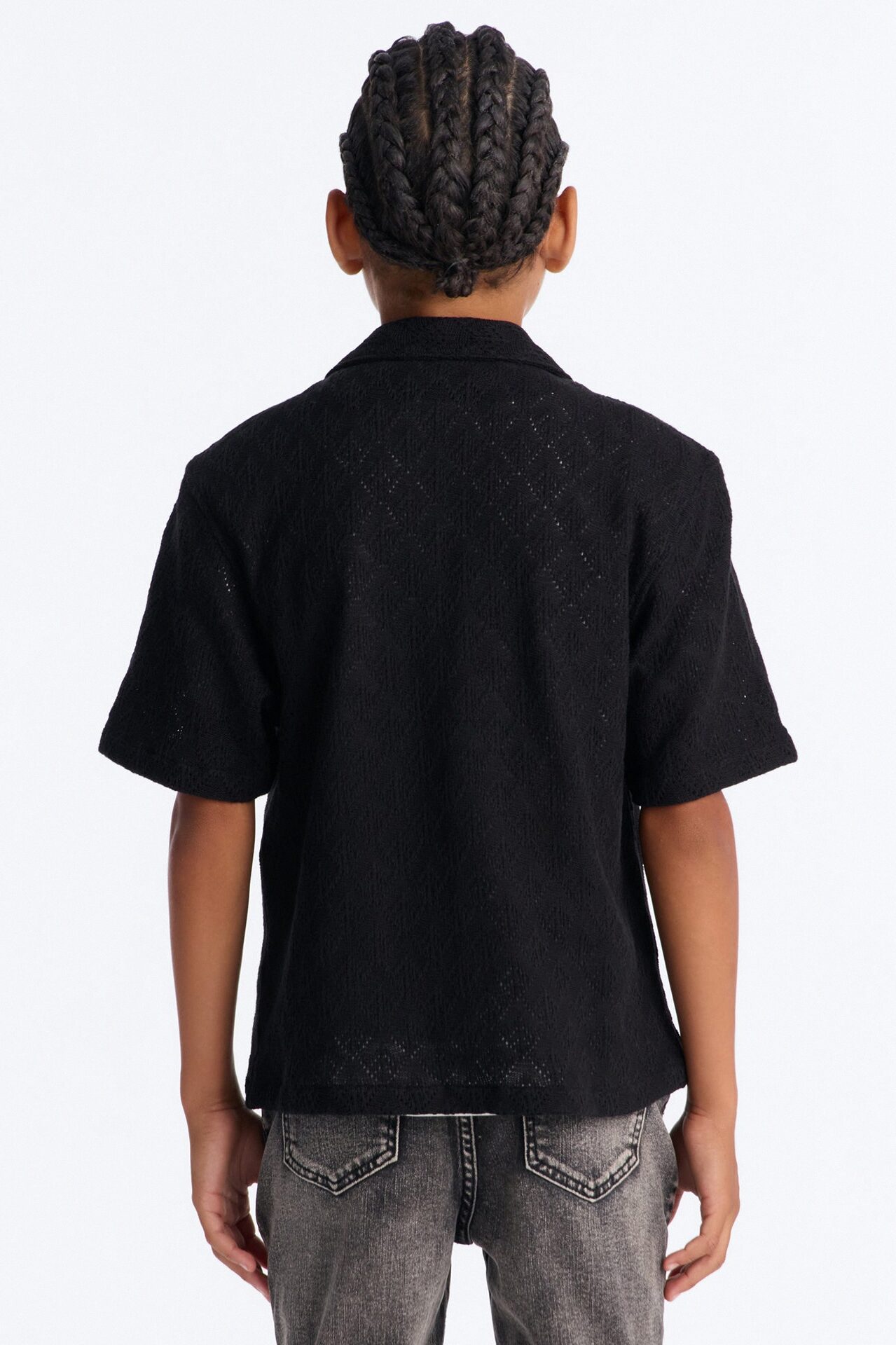 Mini Let's Talk Textured Button Down Shirt - Black