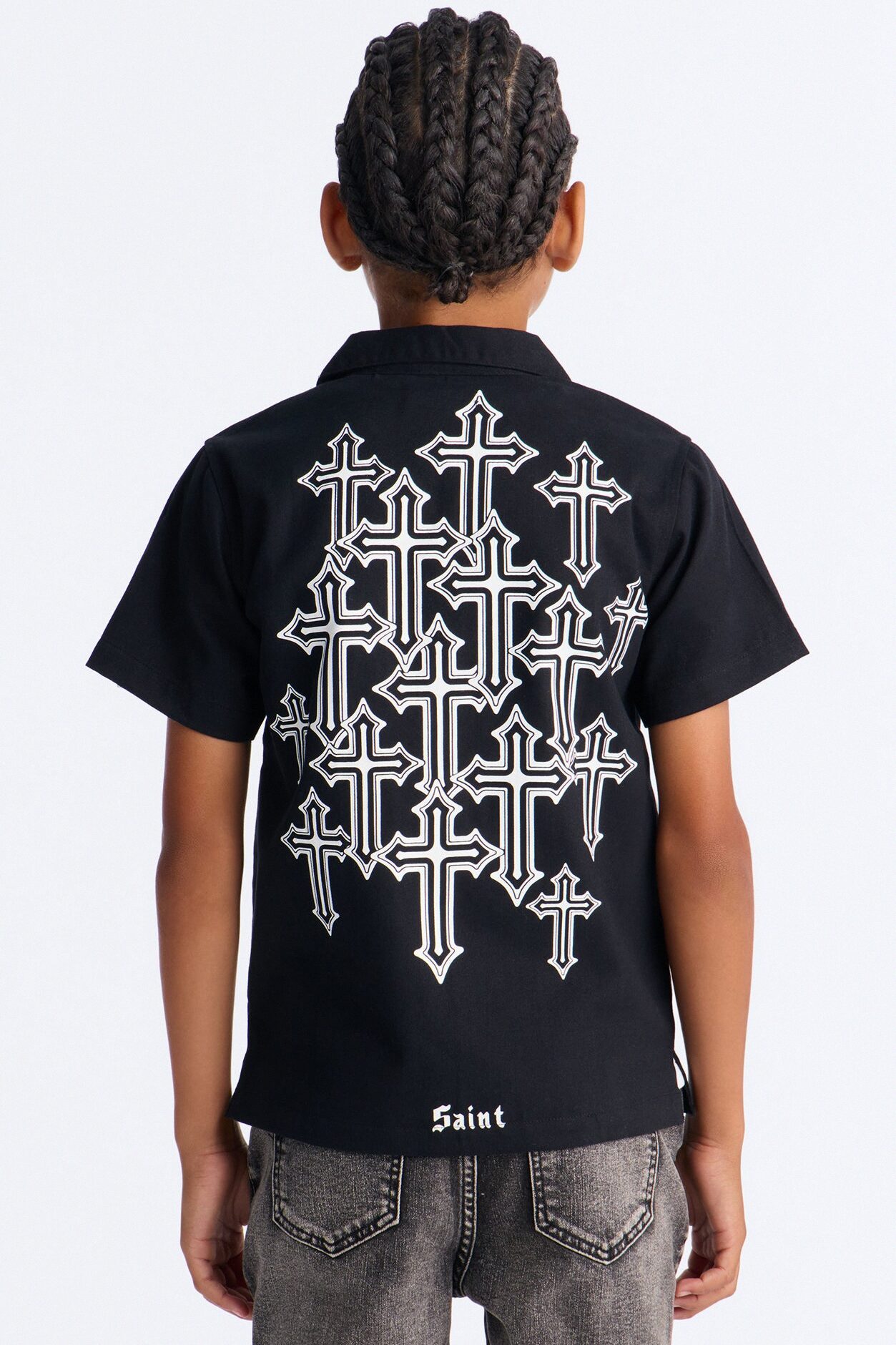 Mini Saint Life Short Sleeve Button Down Shirt - Black