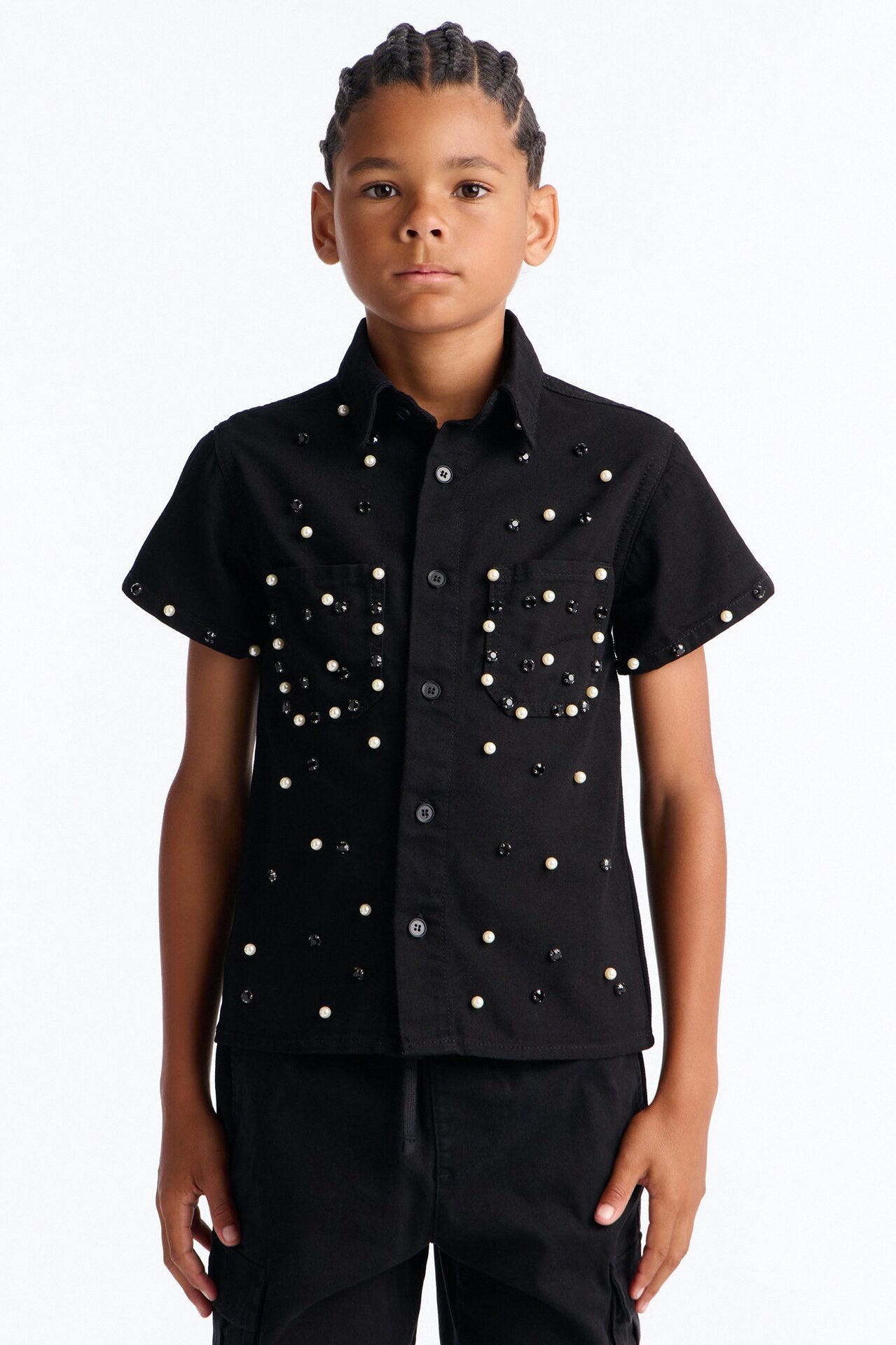 Mini Apex Stud Button Up Shirt - Black