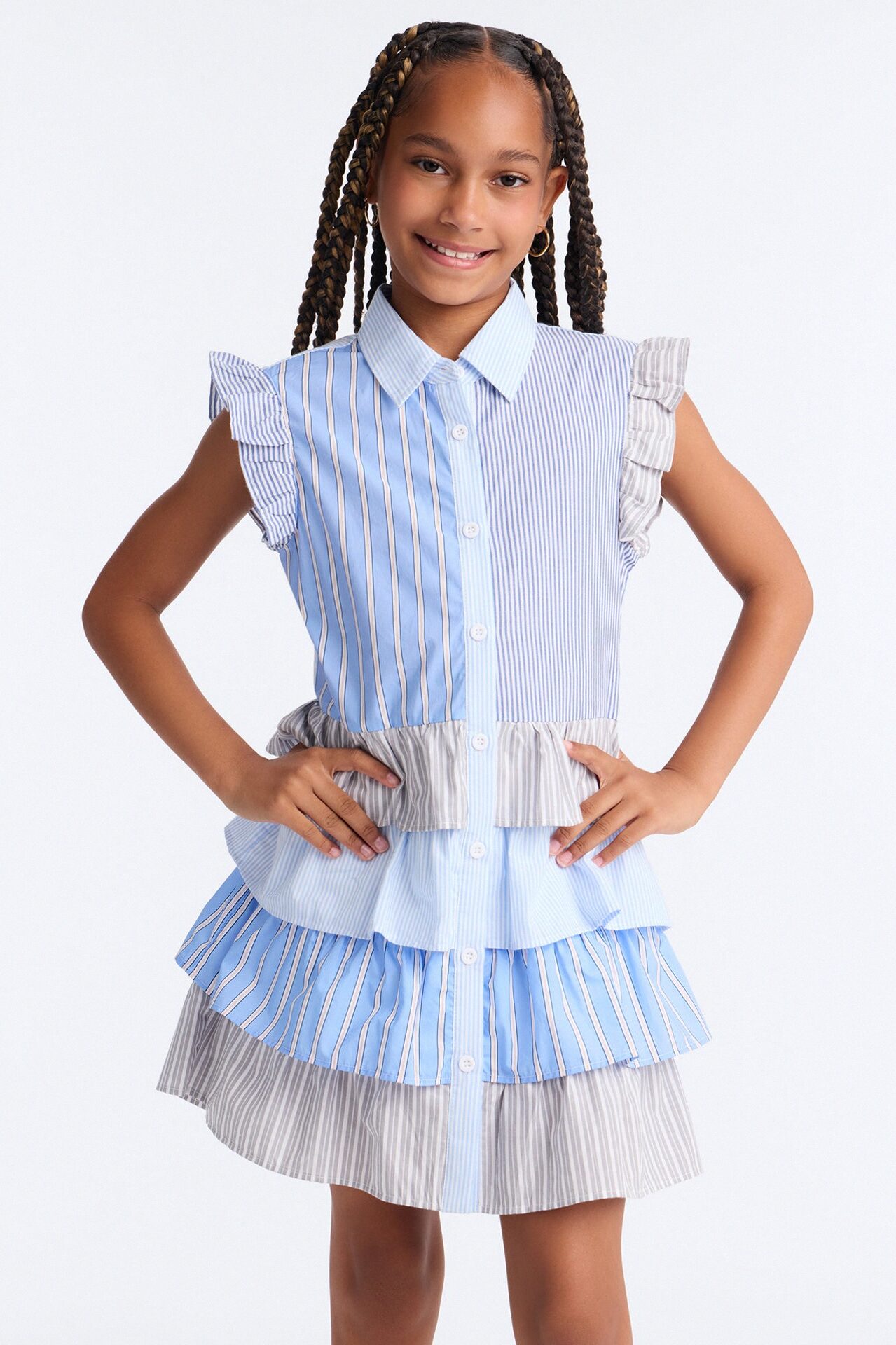 Mini Around The Way Pinstripe Babydoll Mini Dress - Blue