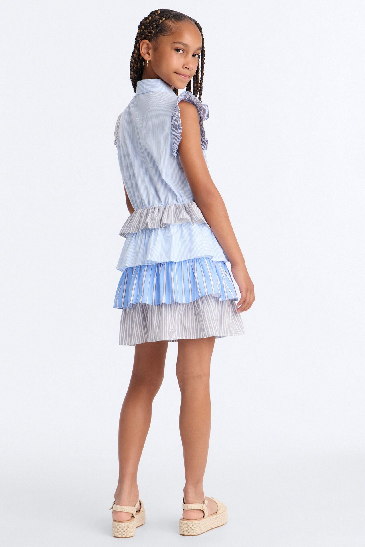 Mini Around The Way Pinstripe Babydoll Mini Dress - Blue