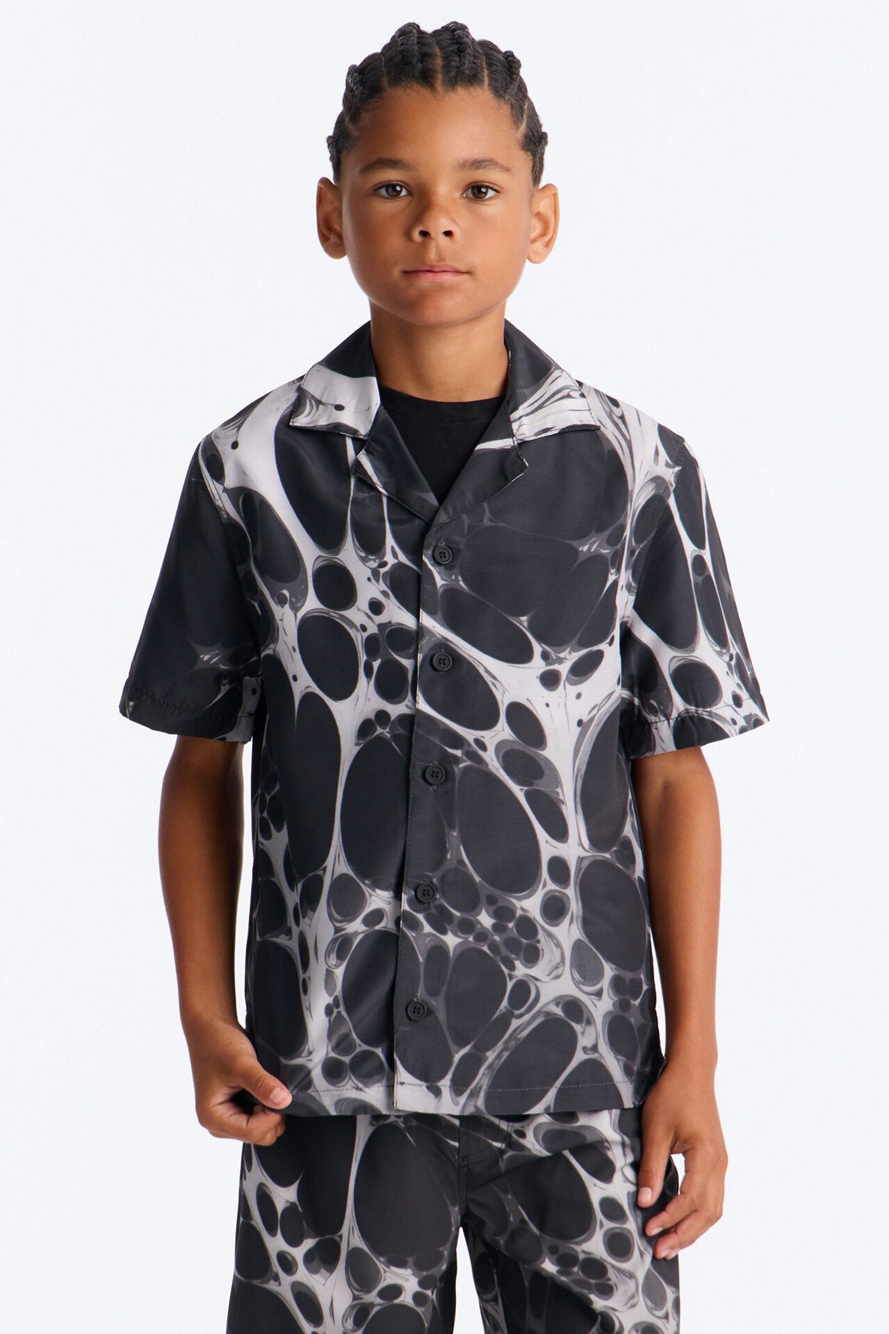 Mini Aqua Drip Cuban Collar Button Up Shirt - Black