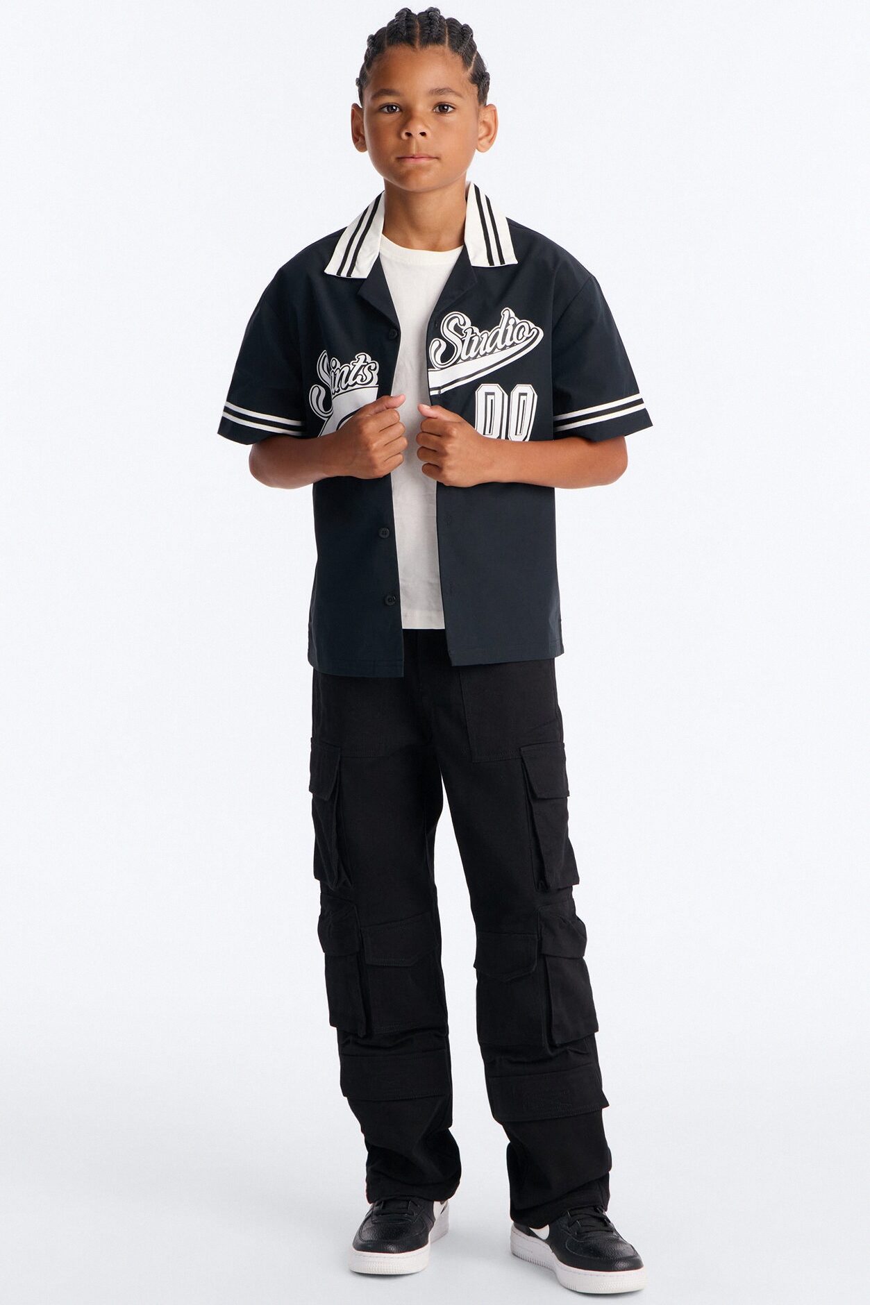 Mini Saints Studio Front/Back Button Down Shirt - Black
