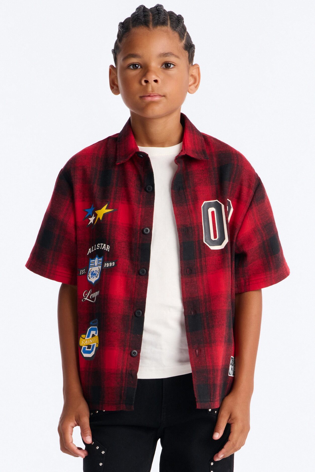 Mini Saints All Star League Front/Back Button Down Shirt - Red/Black