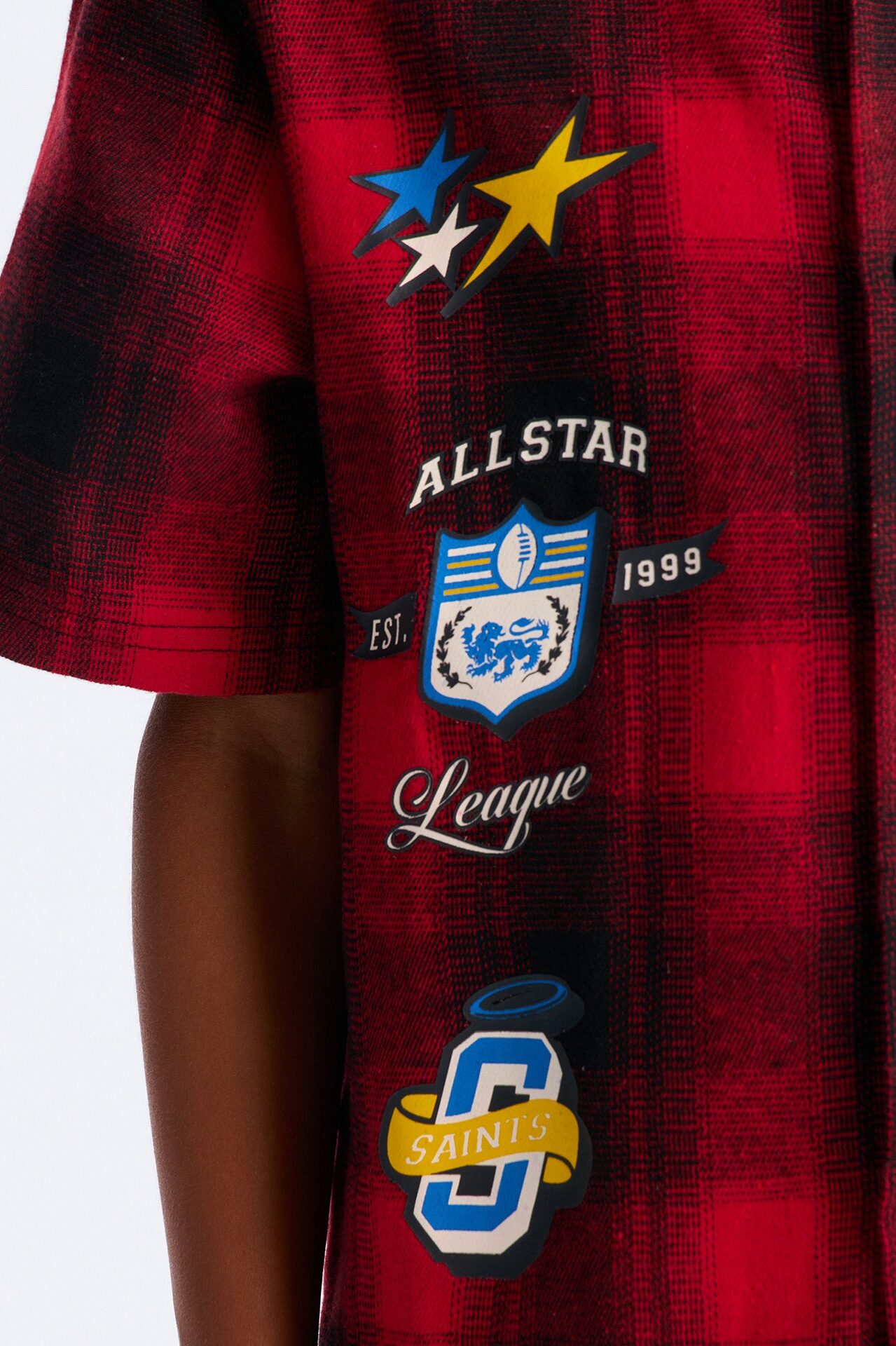 Mini Saints All Star League Front/Back Button Down Shirt - Red/Black