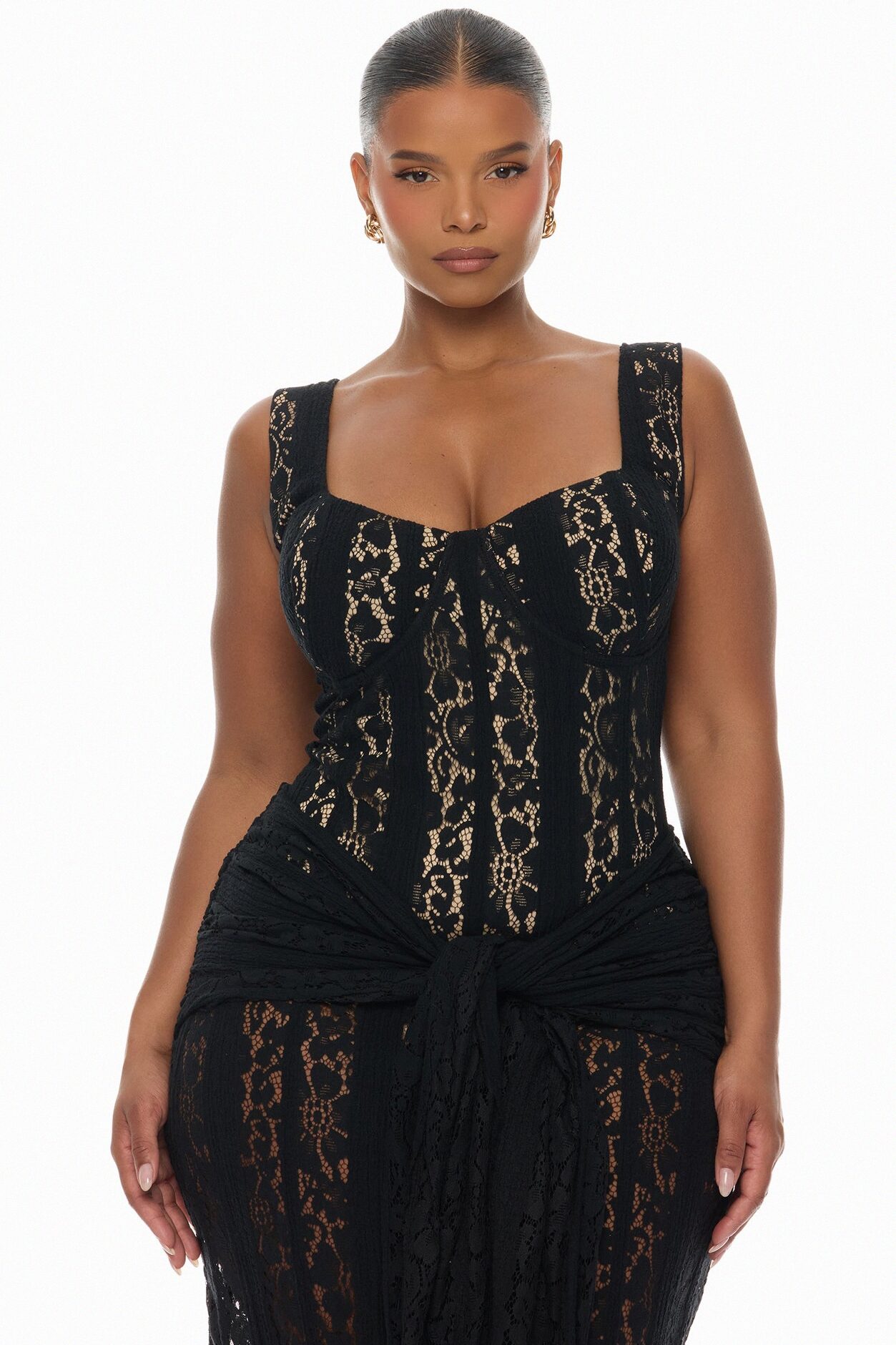 Martina Draped Lace Maxi Dress - Black