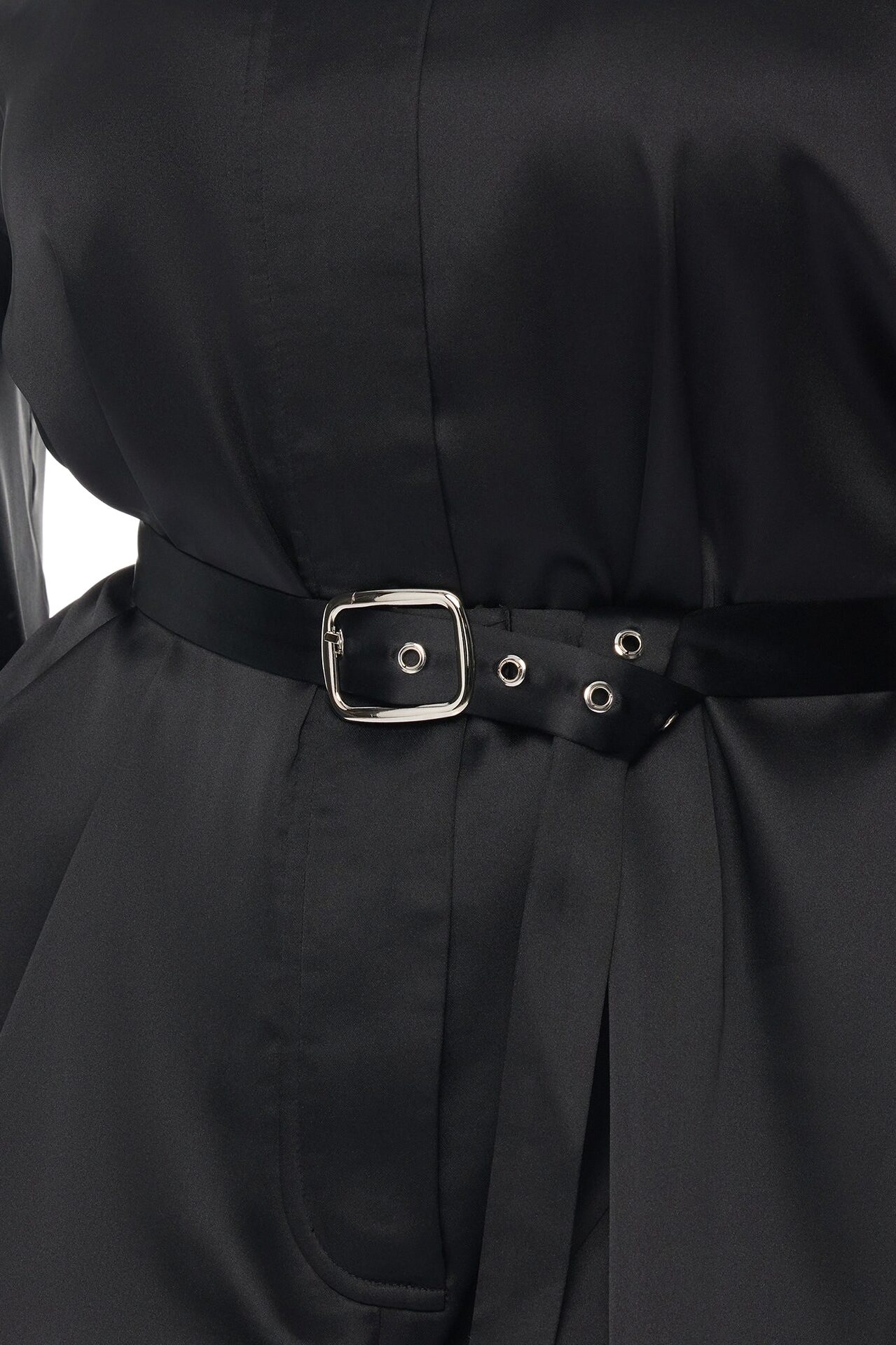 Izabel Balloon Sleeve Satin Romper - Black